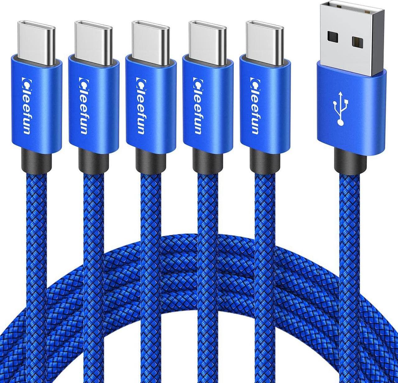 CLEEFUN USB C Cable [6ft, 5-Pack], Type C Cable Fast Charge, USB to USB C Charger Fast Charging Cord for iPhone15 Pro Max Samsung Galaxy S24 S23 S22 S21 S20 Ultra S10, Pixel, LG, Moto, Android Phone