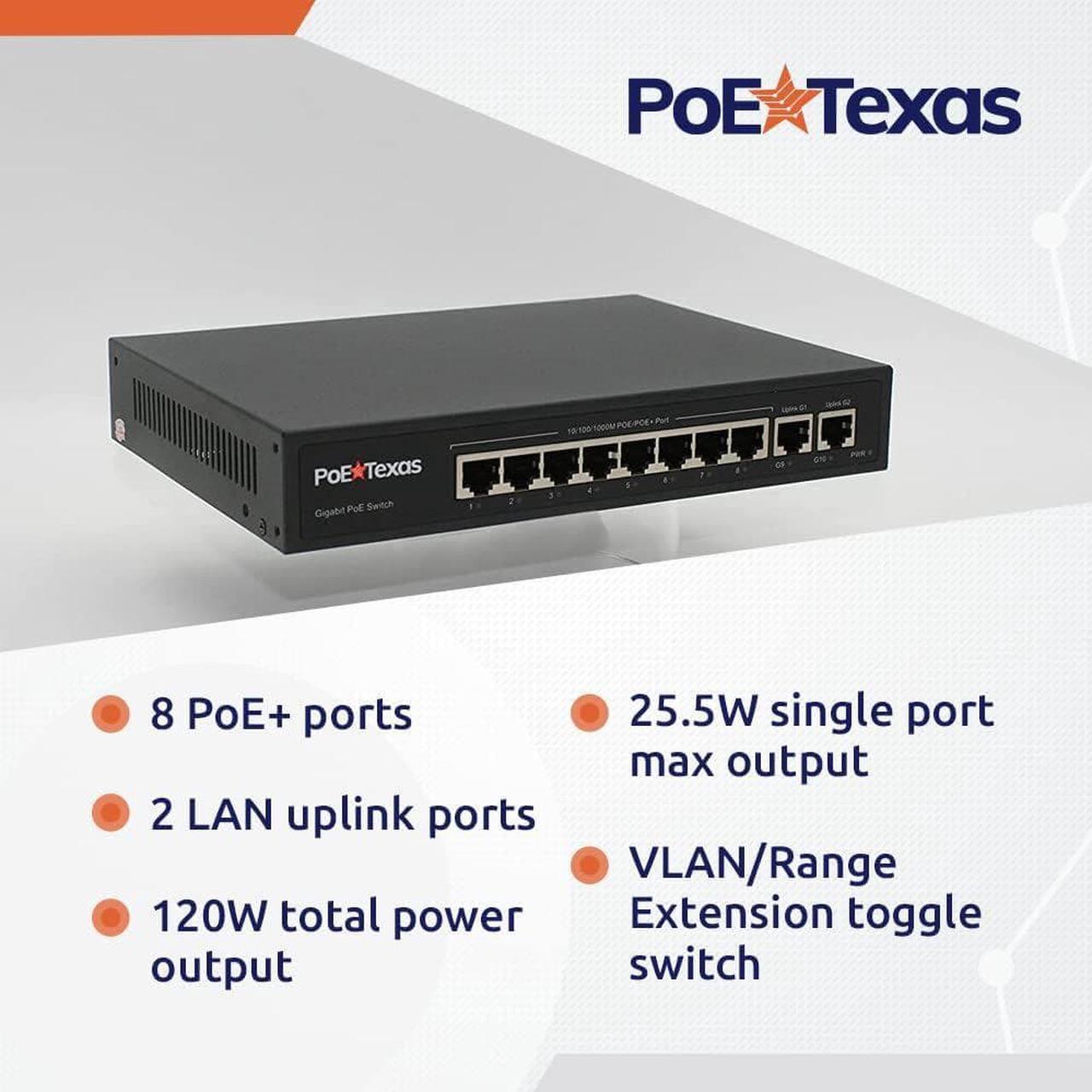 Alt view image 5 of 7 - PoE Texas 802.3af Power Over Ethernet PoE Splitter with 5 Volts 10 Watts Output and 8 Port PoE Switch
