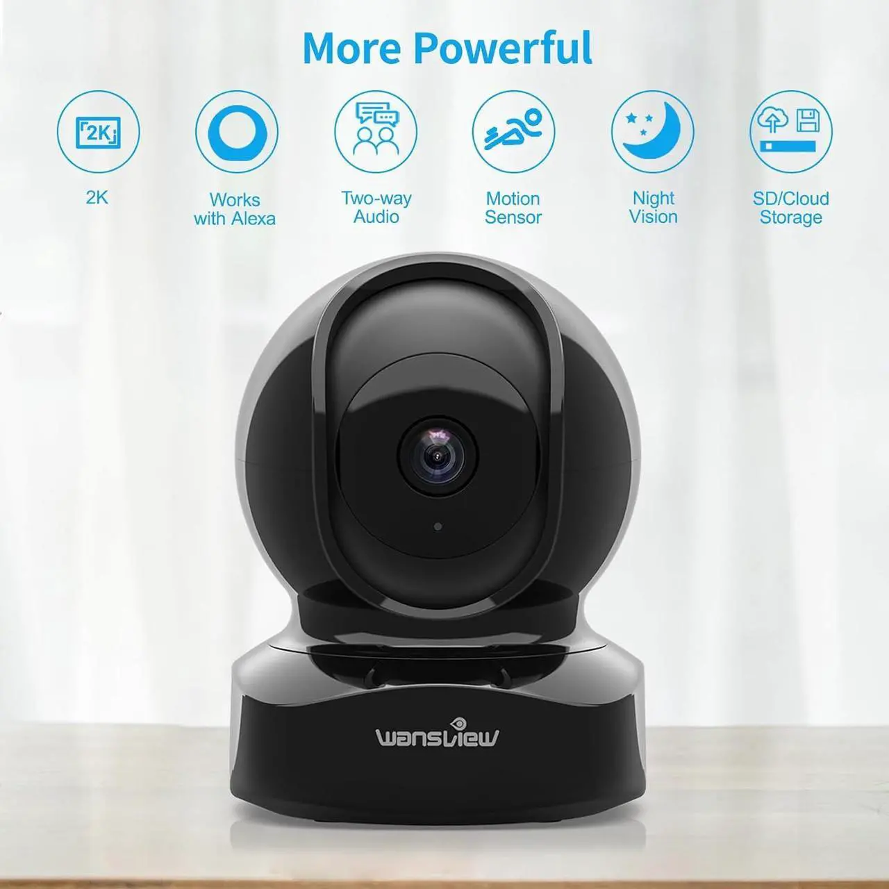 Alt view image 2 of 7 - Wansview Security Camera, IP Camera 2K, WiFi Home Indoor Camera for Baby/Pet/Nanny, 2 Way Audio Night Vision, Works with Alexa, with TF Card Slot and Cloud