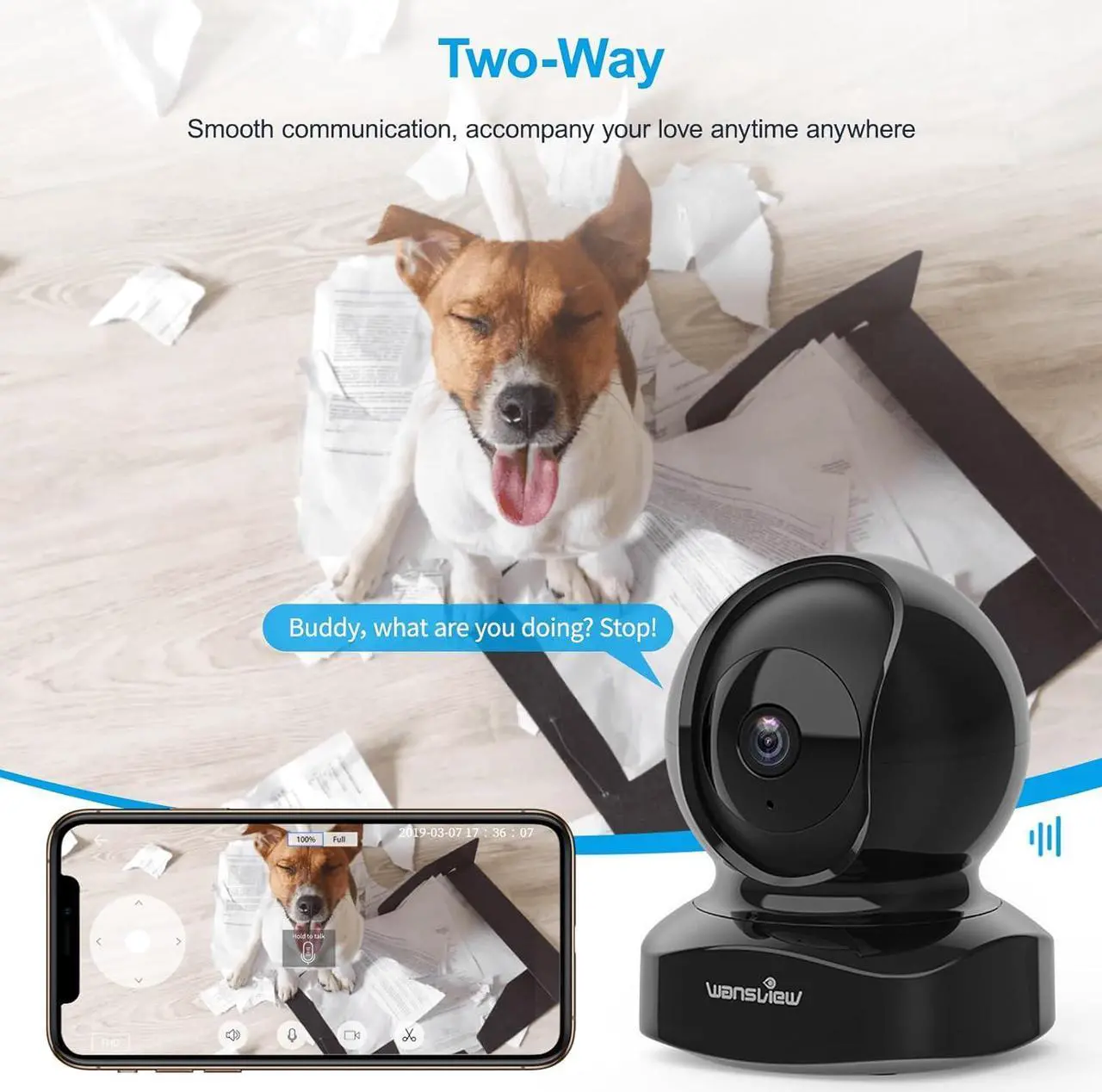 Alt view image 4 of 7 - Wansview Security Camera, IP Camera 2K, WiFi Home Indoor Camera for Baby/Pet/Nanny, 2 Way Audio Night Vision, Works with Alexa, with TF Card Slot and Cloud