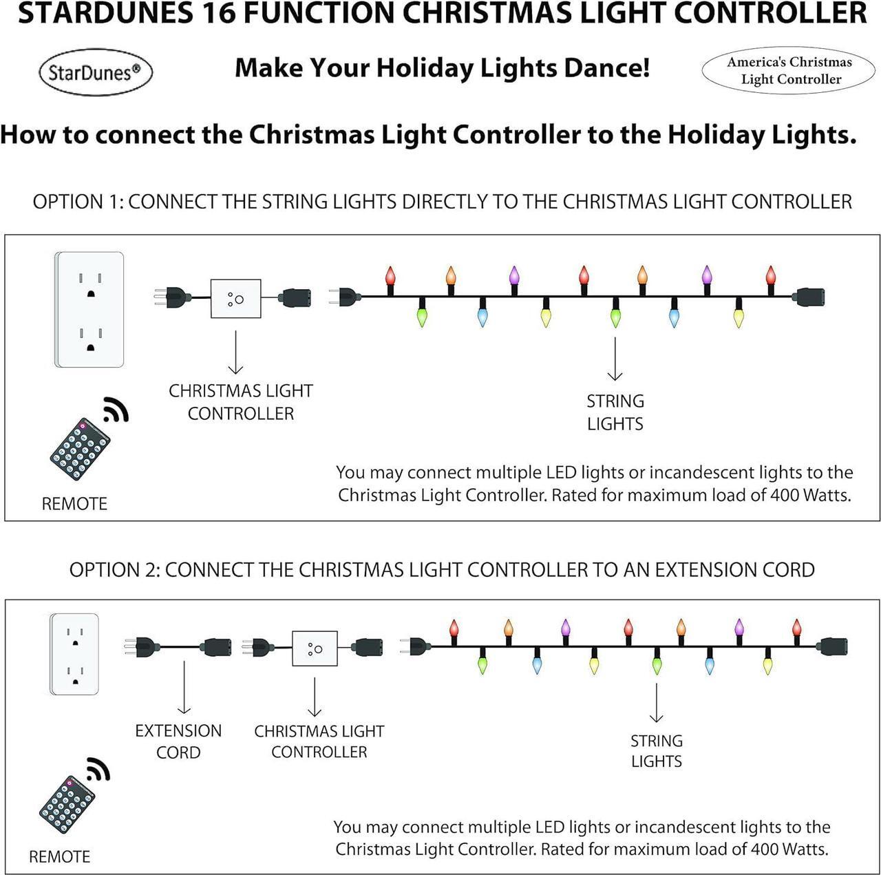 Alt view image 6 of 7 - StarDunes Christmas Light Controller - 16 Dazzling Flash/Fade Functions, 5 Timer Functions, Full Function Remote