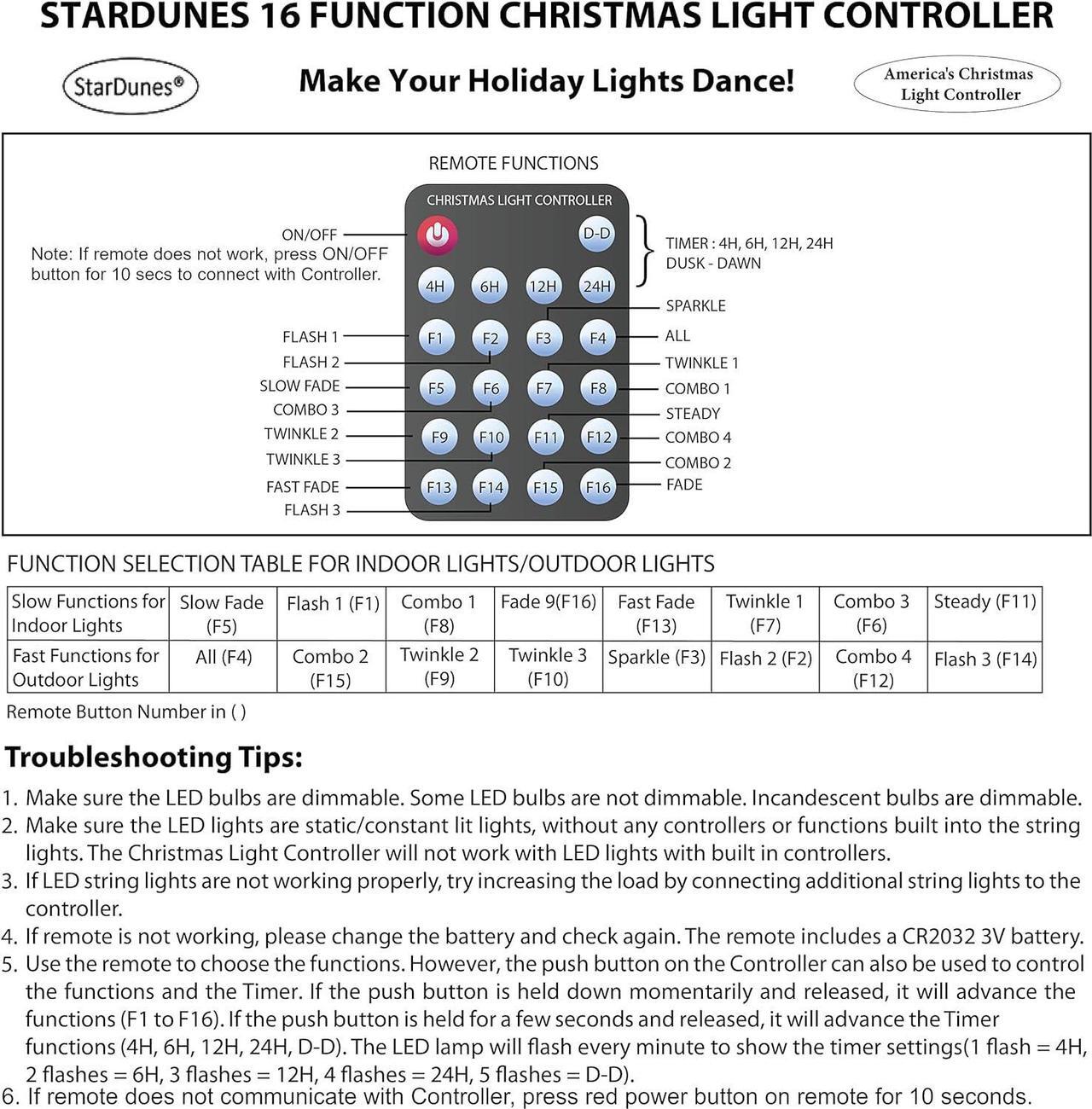 Alt view image 7 of 7 - StarDunes Christmas Light Controller - 16 Dazzling Flash/Fade Functions, 5 Timer Functions, Full Function Remote