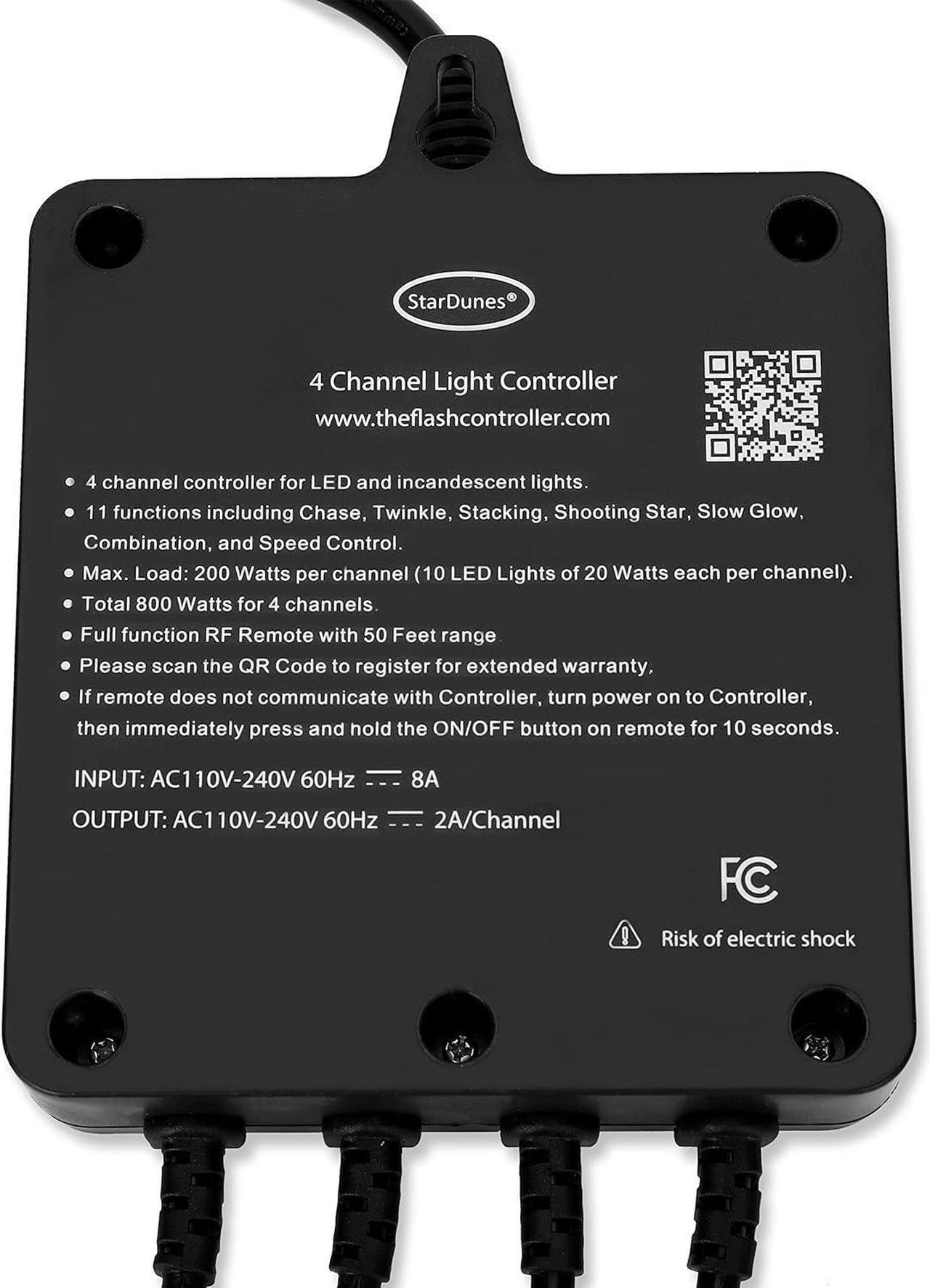 Alt view image 3 of 7 - 4 Channel Light Controller for Holiday Lights, Christmas Lights, Outdoor Decorations. Create Dazzling Light Displays with Multiple Functions, Chasing, Twinkle, Shooting Star, Stacking, Sparkle etc.