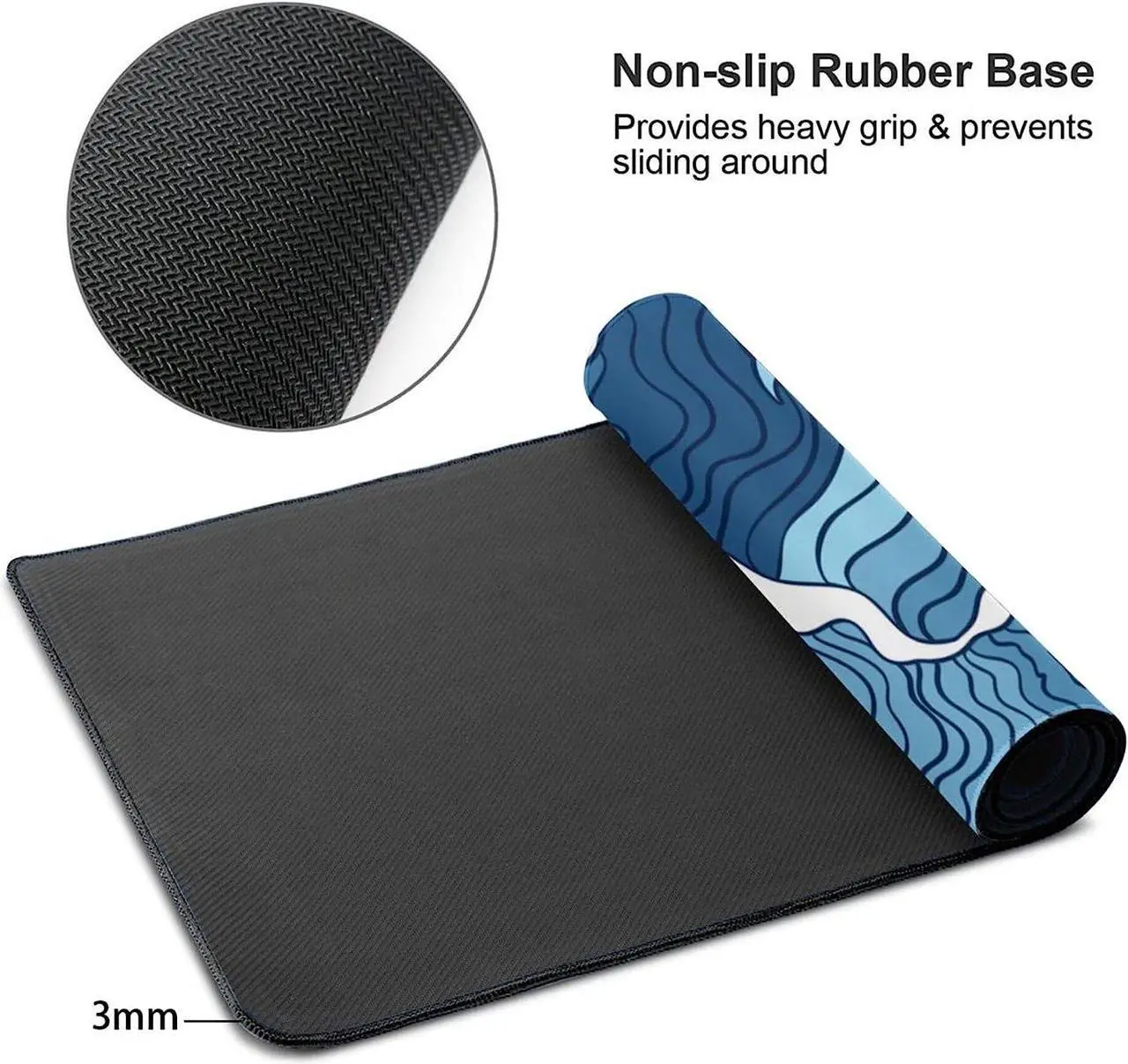 Alt view image 2 of 6 - Japanese Blue and White Wave Gaming Mouse Pad XL Non Slip Rubber Base Mousepad Stitched Edges Desk Pad Extended Large Mice Pad 31.5 X 11.8 Inch