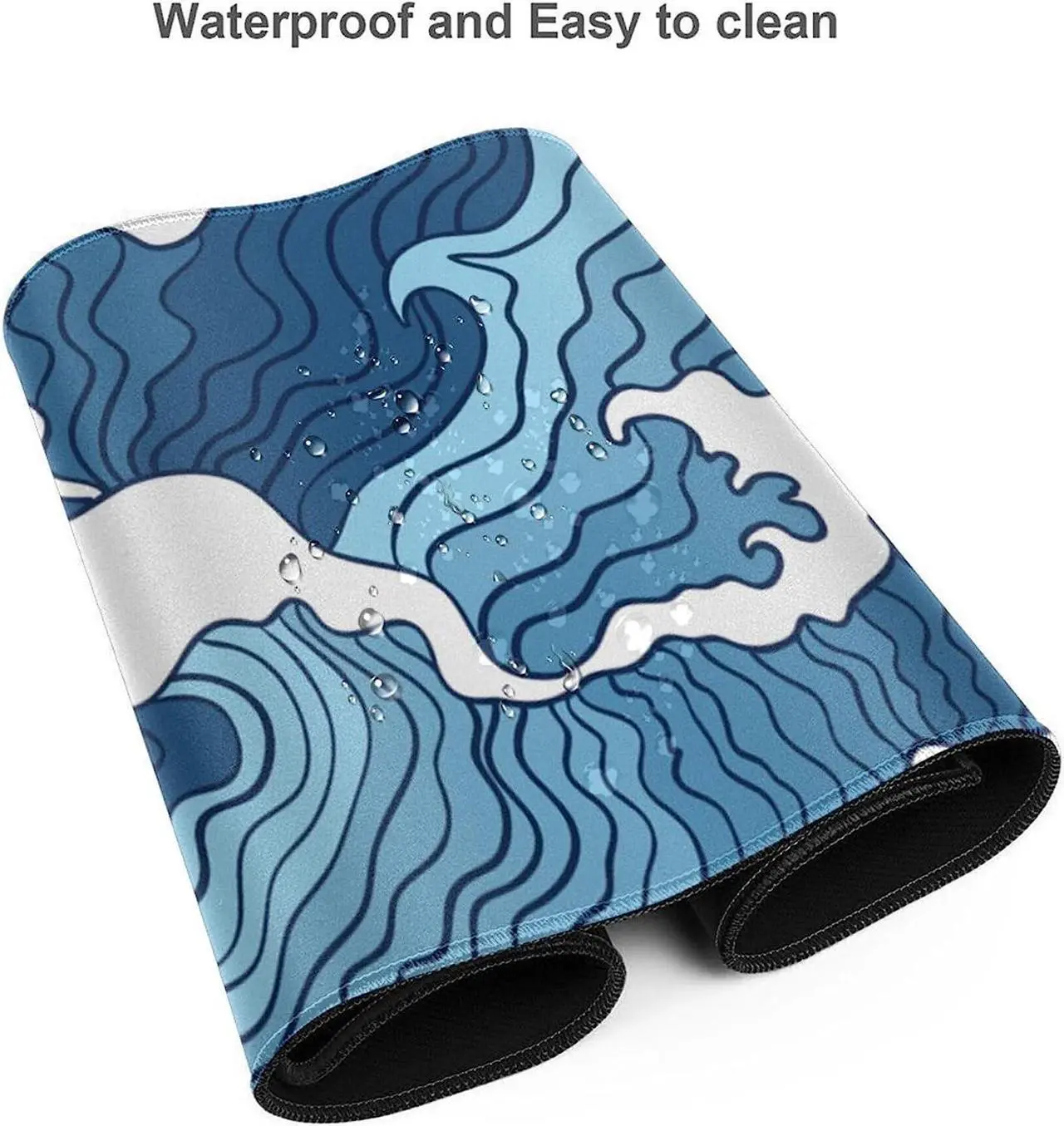Alt view image 3 of 6 - Japanese Blue and White Wave Gaming Mouse Pad XL Non Slip Rubber Base Mousepad Stitched Edges Desk Pad Extended Large Mice Pad 31.5 X 11.8 Inch