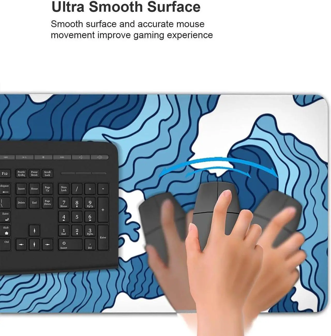 Alt view image 4 of 6 - Japanese Blue and White Wave Gaming Mouse Pad XL Non Slip Rubber Base Mousepad Stitched Edges Desk Pad Extended Large Mice Pad 31.5 X 11.8 Inch