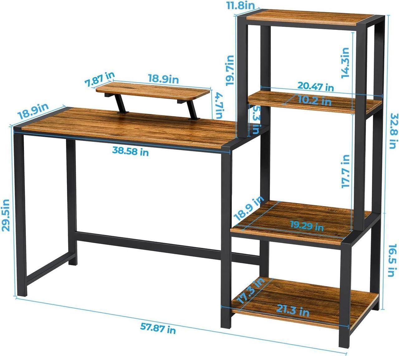 Alt view image 3 of 7 - GreenForest Computer Desk 58 inch with Storage Printer Shelf Reversible Home Office Desk with Movable Monitor Stand and 2 Headphone Hooks for Study Writing PC Gaming Working, Walnut