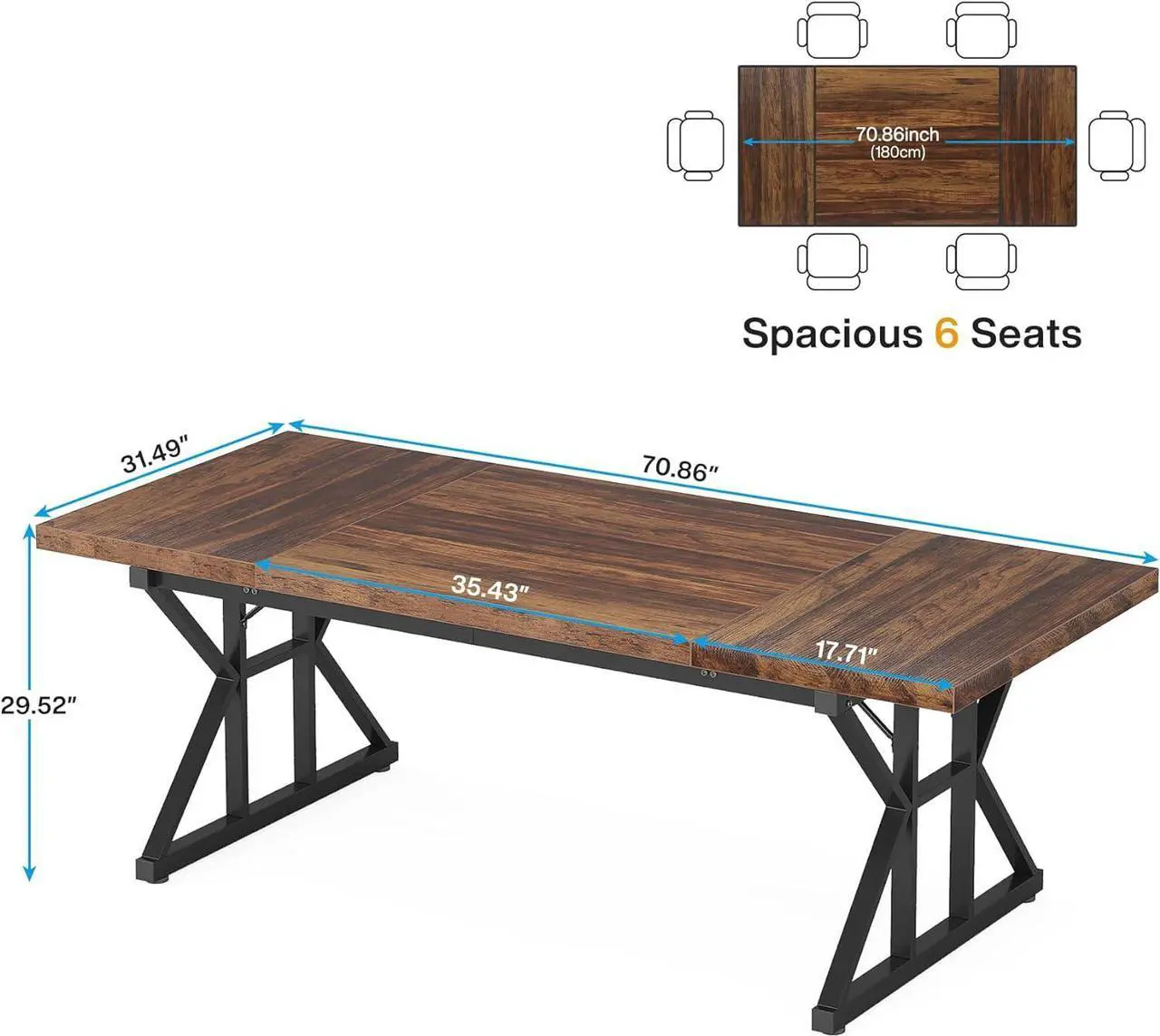 Alt view image 2 of 7 - Tribesigns 70.8-Inch Executive Desk, Large Computer Office Desk Workstation, Modern Simple Style Laptop Desk Study Writing Table Business Furniture for Home Office (Brown/Black, 70.8 Inch)