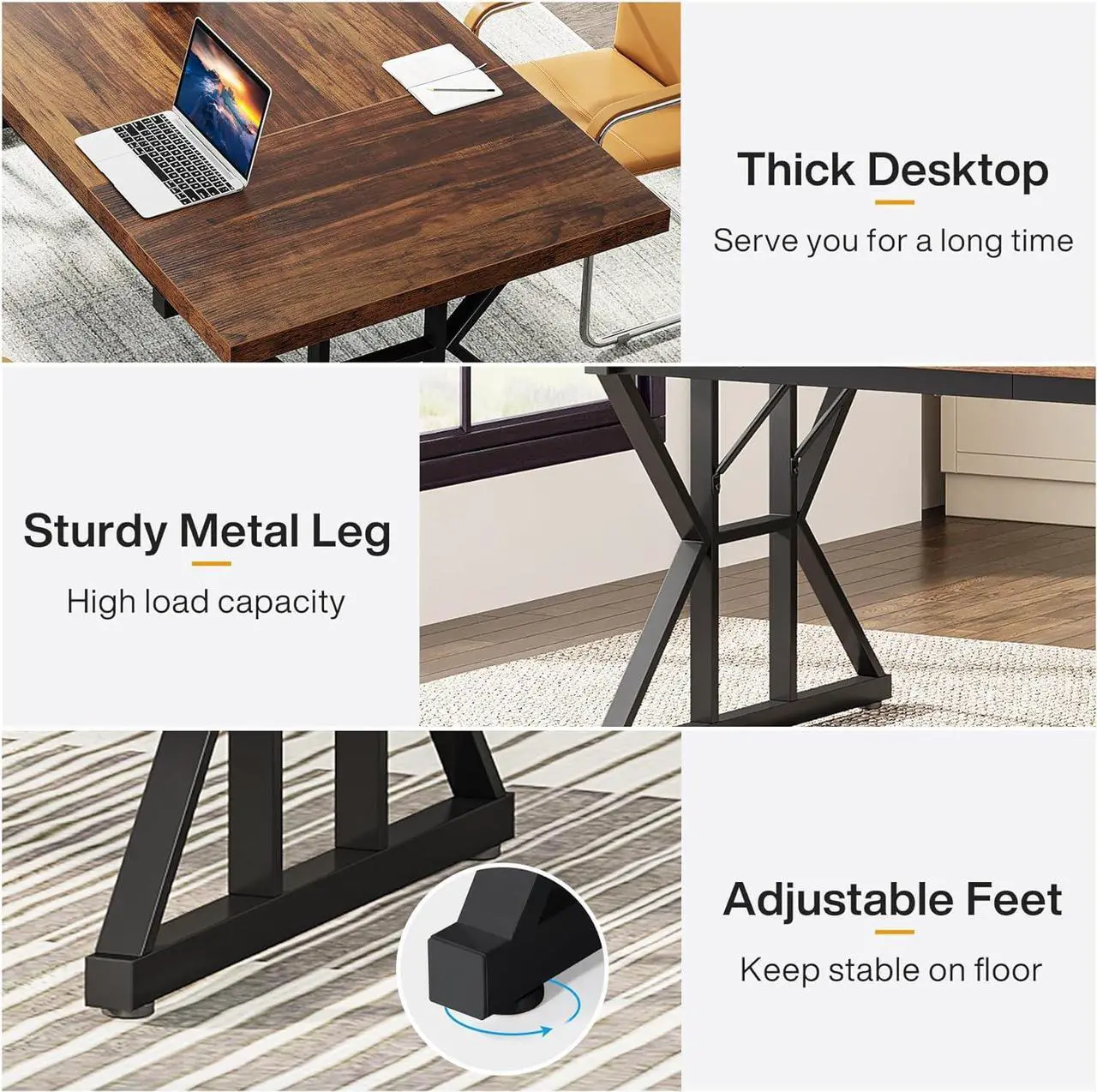Alt view image 6 of 7 - Tribesigns 70.8-Inch Executive Desk, Large Computer Office Desk Workstation, Modern Simple Style Laptop Desk Study Writing Table Business Furniture for Home Office (Brown/Black, 70.8 Inch)