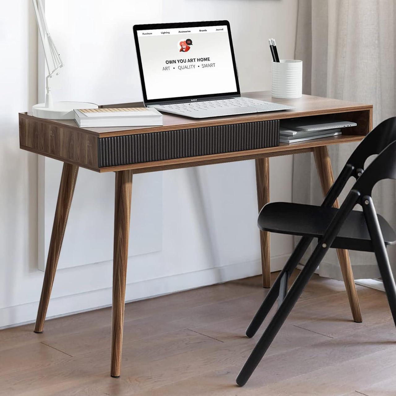 Main image of Arts wish Office Desk Mid Century Modern Desk Writing Desk with Drawer Simple Home Office Desk Mid Century Desk, Walnut