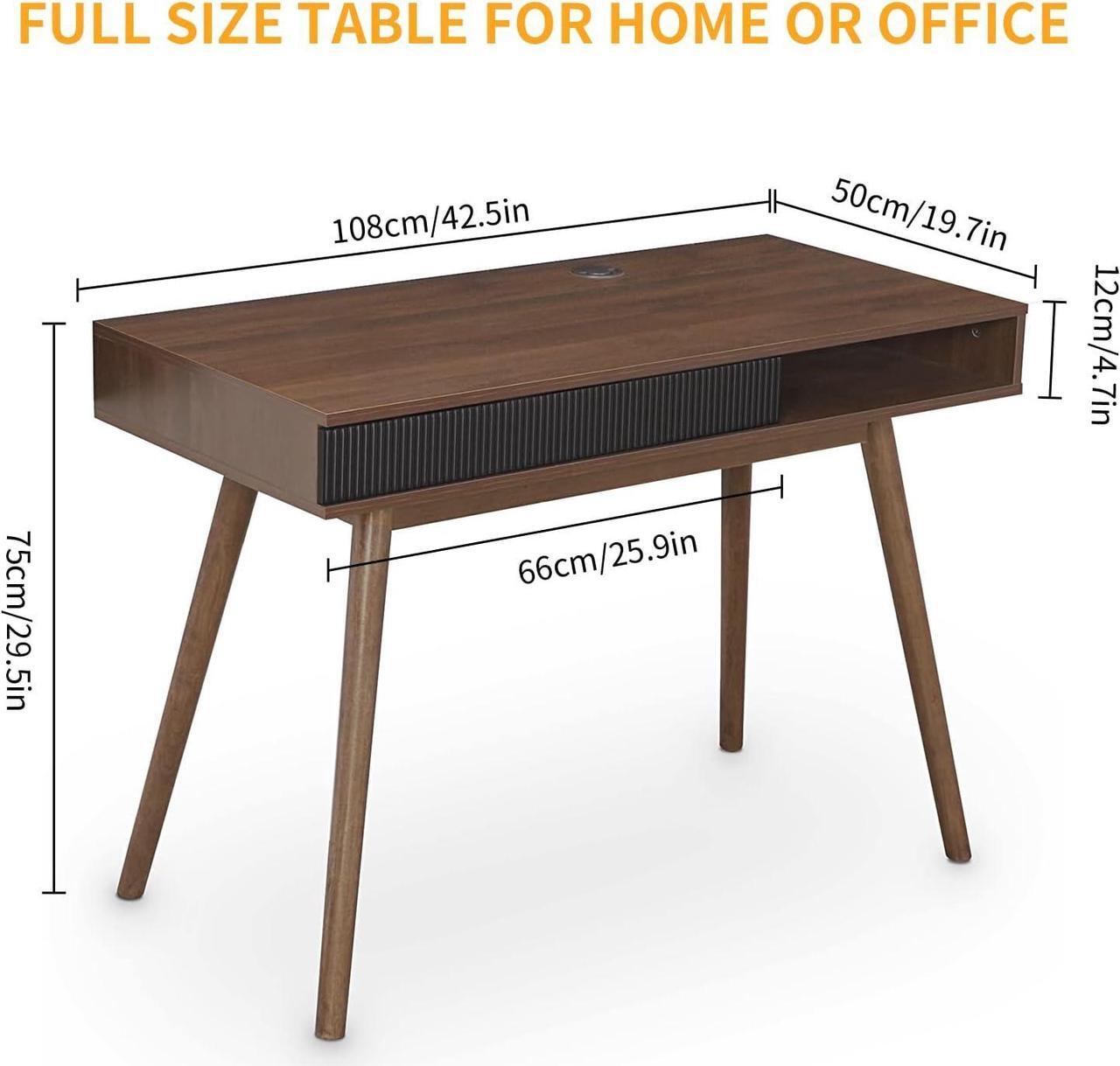 Alt view image 2 of 7 - Arts wish Office Desk Mid Century Modern Desk Writing Desk with Drawer Simple Home Office Desk Mid Century Desk, Walnut