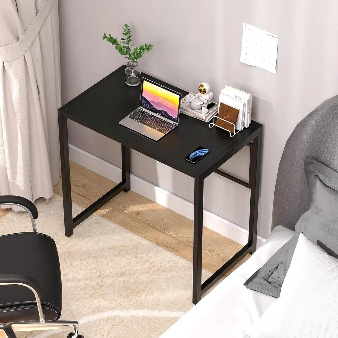 Alt view image 2 of 7 - GreenForest Folding Desk for Small Spaces, 31.5 in No-Assembly Small Computer Desk for Home Office, Space Saving Foldable Table Study Office Desk, Black
