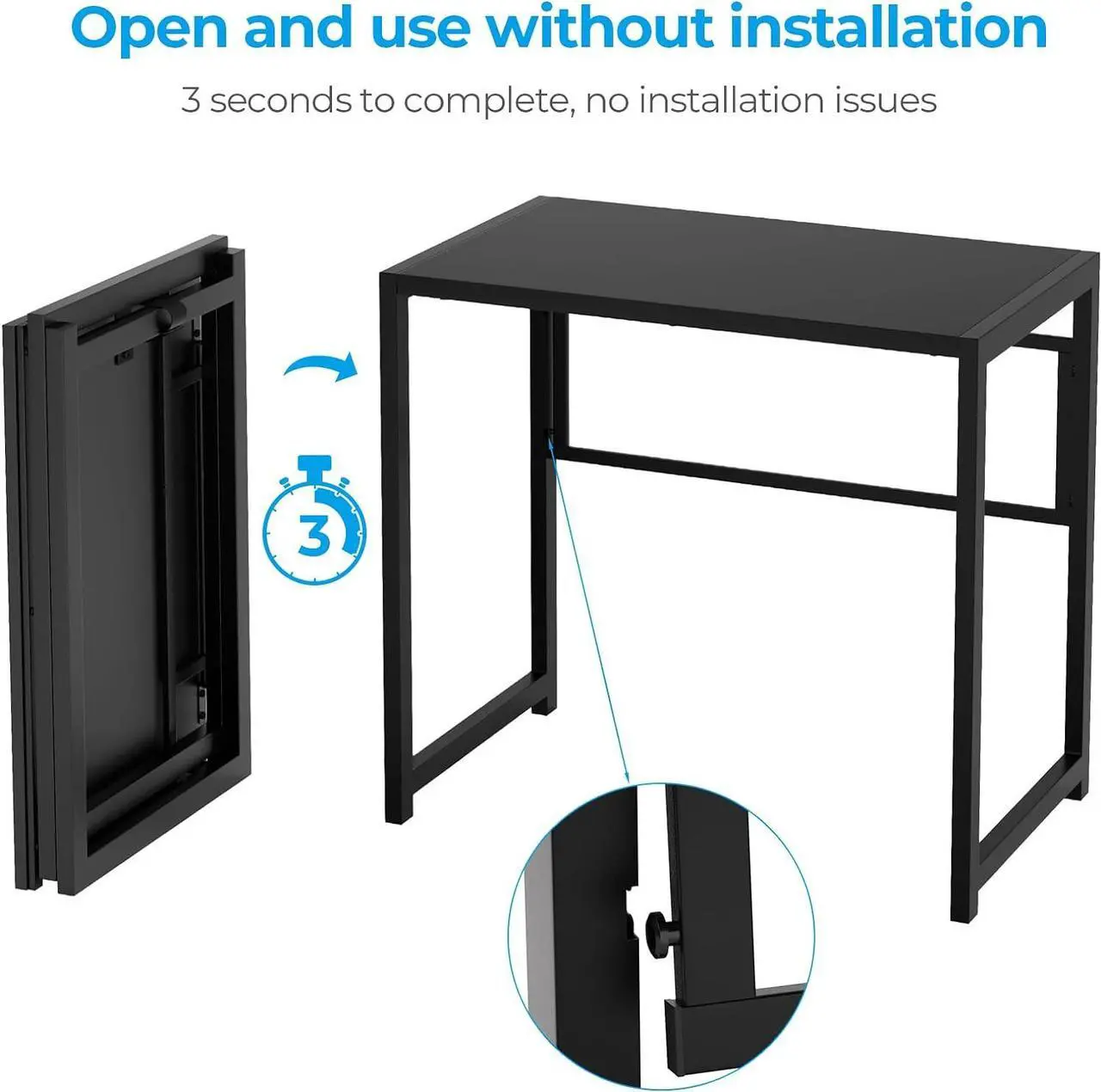 Alt view image 4 of 7 - GreenForest Folding Desk for Small Spaces, 31.5 in No-Assembly Small Computer Desk for Home Office, Space Saving Foldable Table Study Office Desk, Black