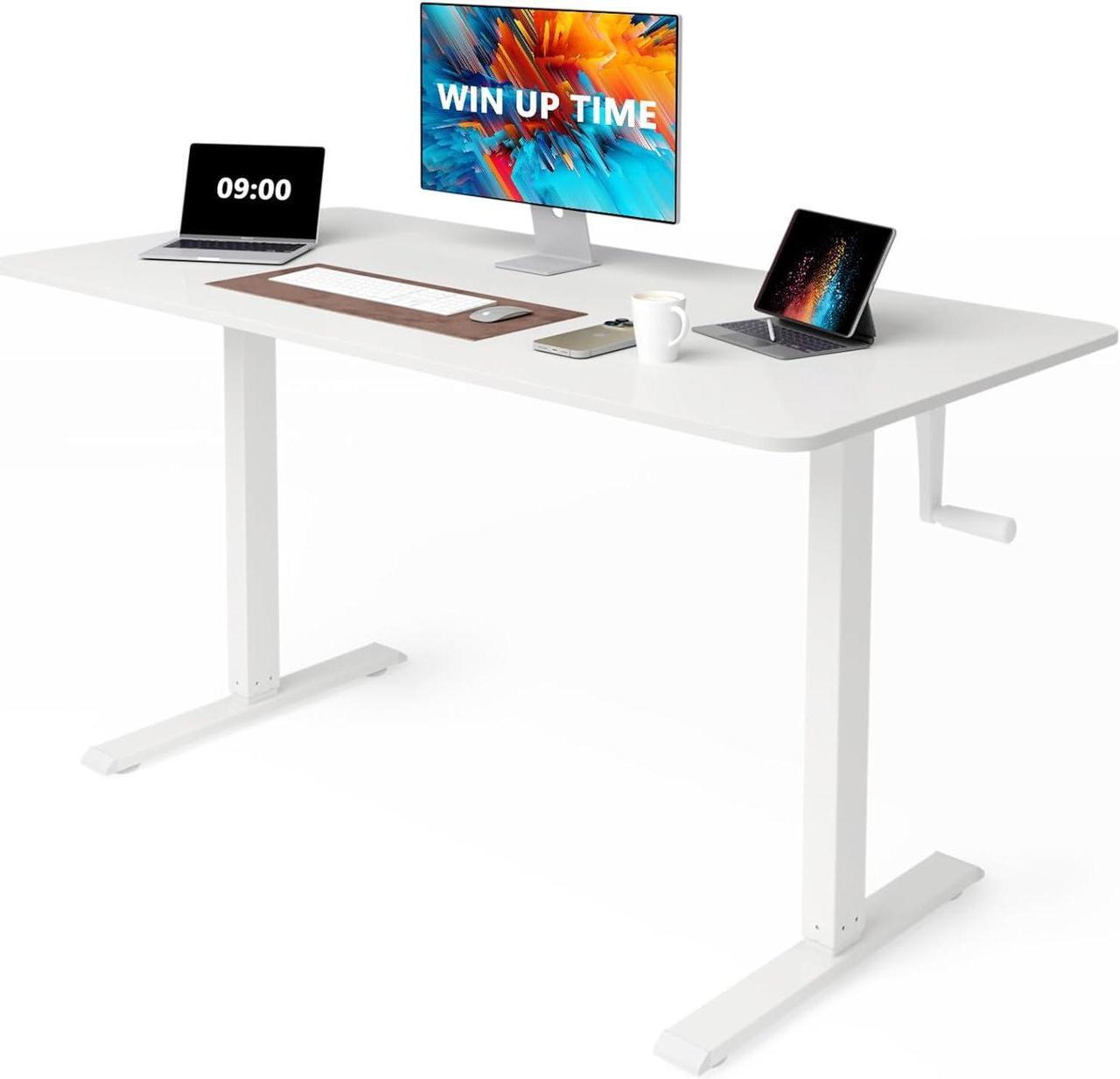Main image of Whole Piece Top Manual Standing Desk Adjustable Height- Crank Stand Up Desk, Sit Stand Desk with Frame & Desktop, Computer Desk