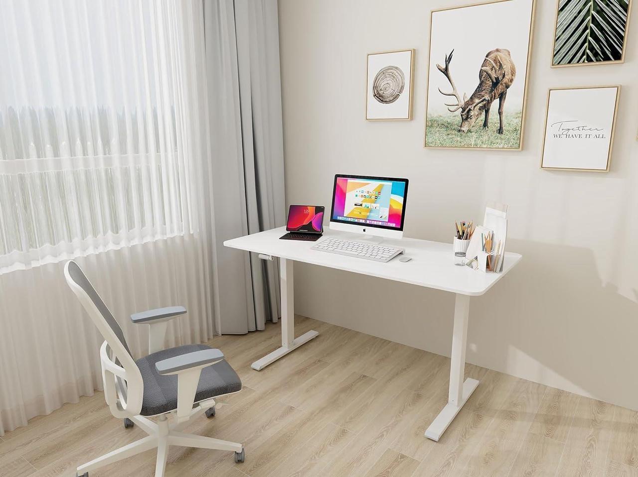 Alt view image 2 of 7 - Whole Piece Top Manual Standing Desk Adjustable Height- Crank Stand Up Desk, Sit Stand Desk with Frame & Desktop, Computer Desk