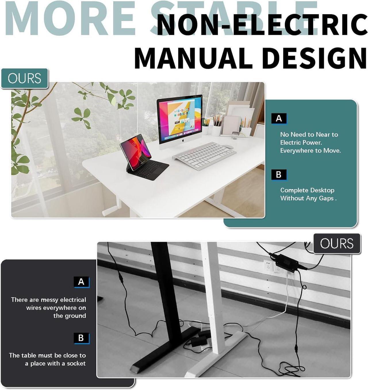 Alt view image 4 of 7 - Whole Piece Top Manual Standing Desk Adjustable Height- Crank Stand Up Desk, Sit Stand Desk with Frame & Desktop, Computer Desk