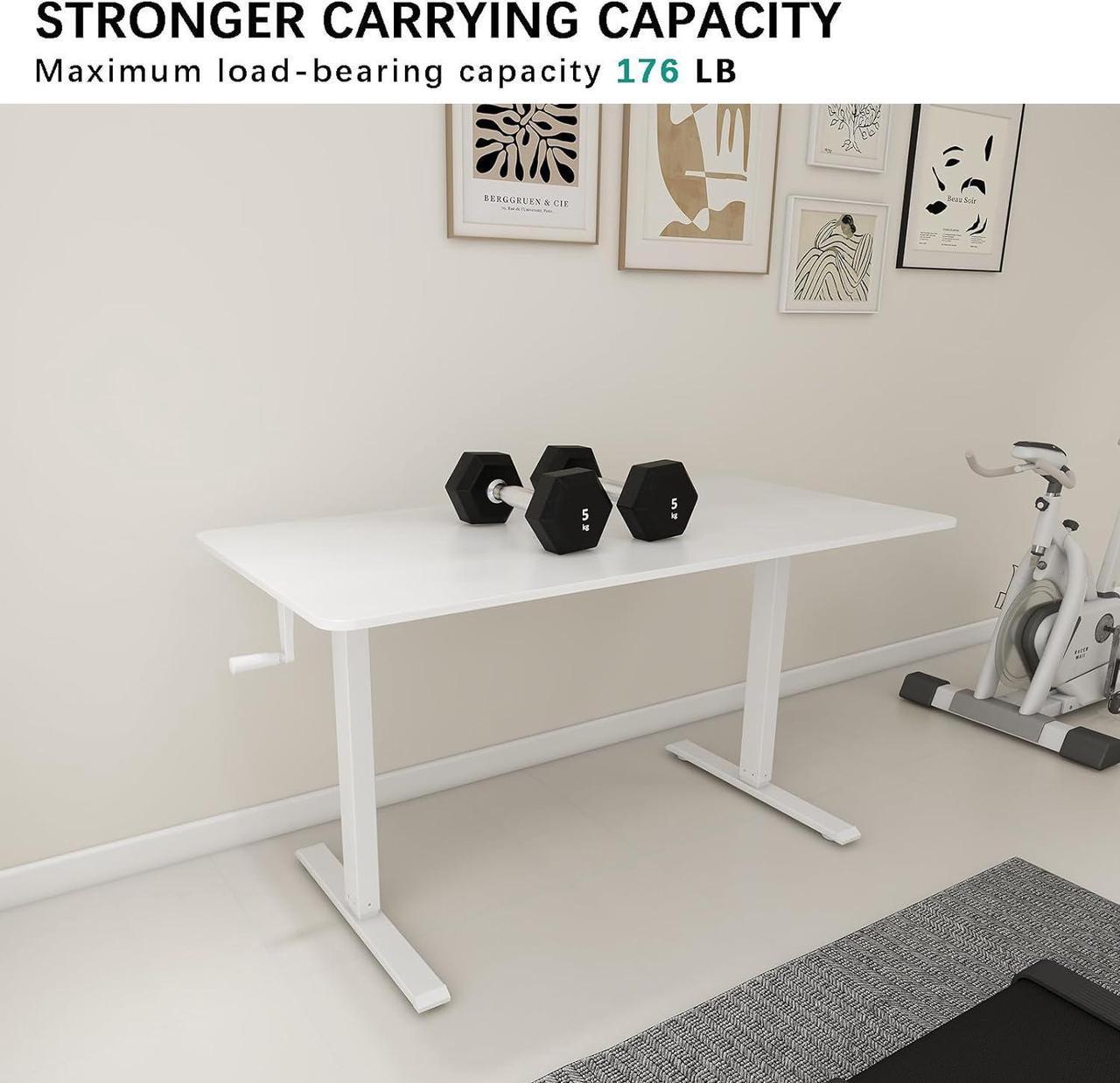 Alt view image 6 of 7 - Whole Piece Top Manual Standing Desk Adjustable Height- Crank Stand Up Desk, Sit Stand Desk with Frame & Desktop, Computer Desk