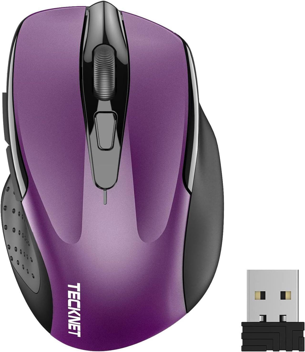 TECKNET Wireless Mouse, 2.4G Ergonomic Optical Mouse, Computer Mouse for Laptop, PC, Computer, Chromebook, Notebook, 6 Buttons, 24 Months Battery Life, 2600 DPI, 5 Adjustment Levels (Purple)