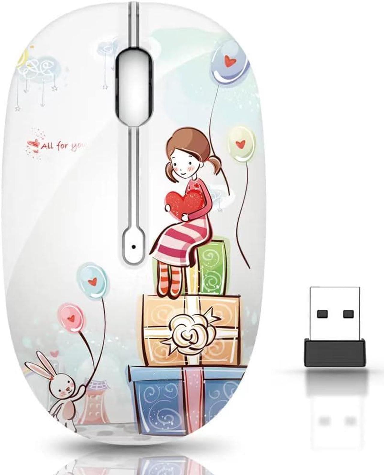 Wireless Mouse with Nano Receiver for PC, Laptop, Notebook, Computer, MacBook, Less Noise, Portable Mobile Optical Mice.(Girl)