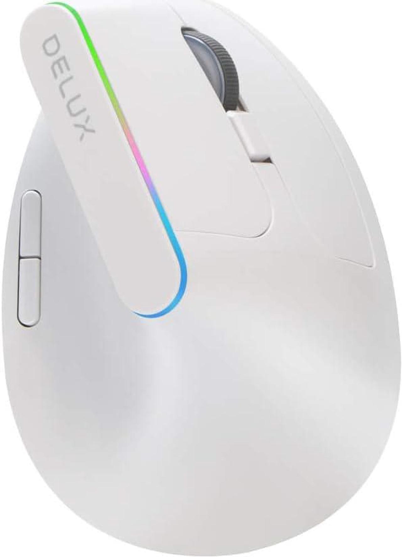 DELUX Rechargeable Wireless Ergonomic Mouse, 2.4G and Bluetooth Vertical Mouse, 4000DPI, 6 Buttons, Reduce Hand Strain and Wrist Pain, for Laptop PC Windows (M618DB-White)