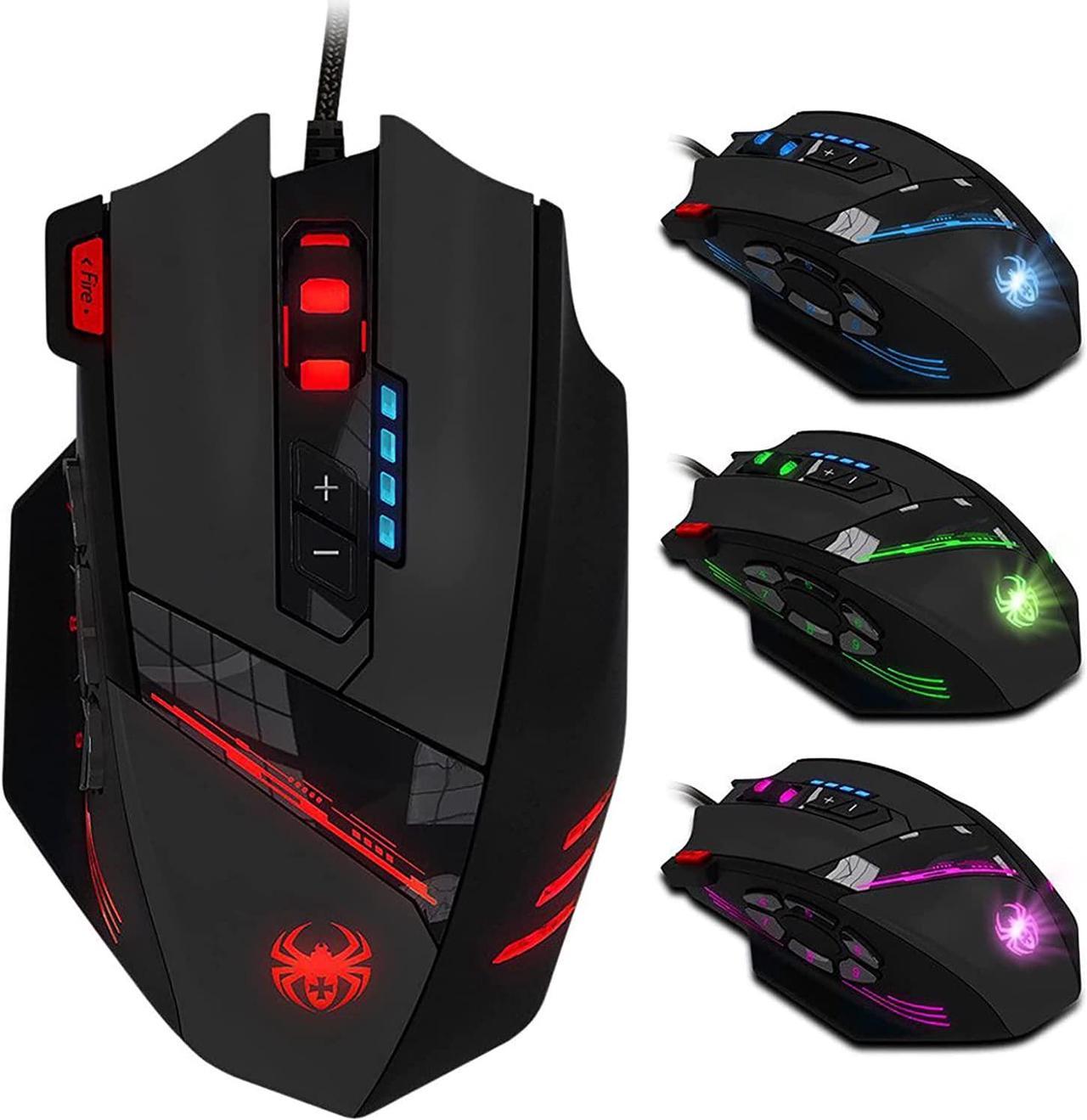 Gaming Mouse, Lychee High Performance USB Wired Optical Gaming Mice, RGB 4000 DPI Optical Sensor Professional 12 Buttons Programmable Gamer Mouse, Adjustable 24G Acceleration for Laptop/PC/Computer