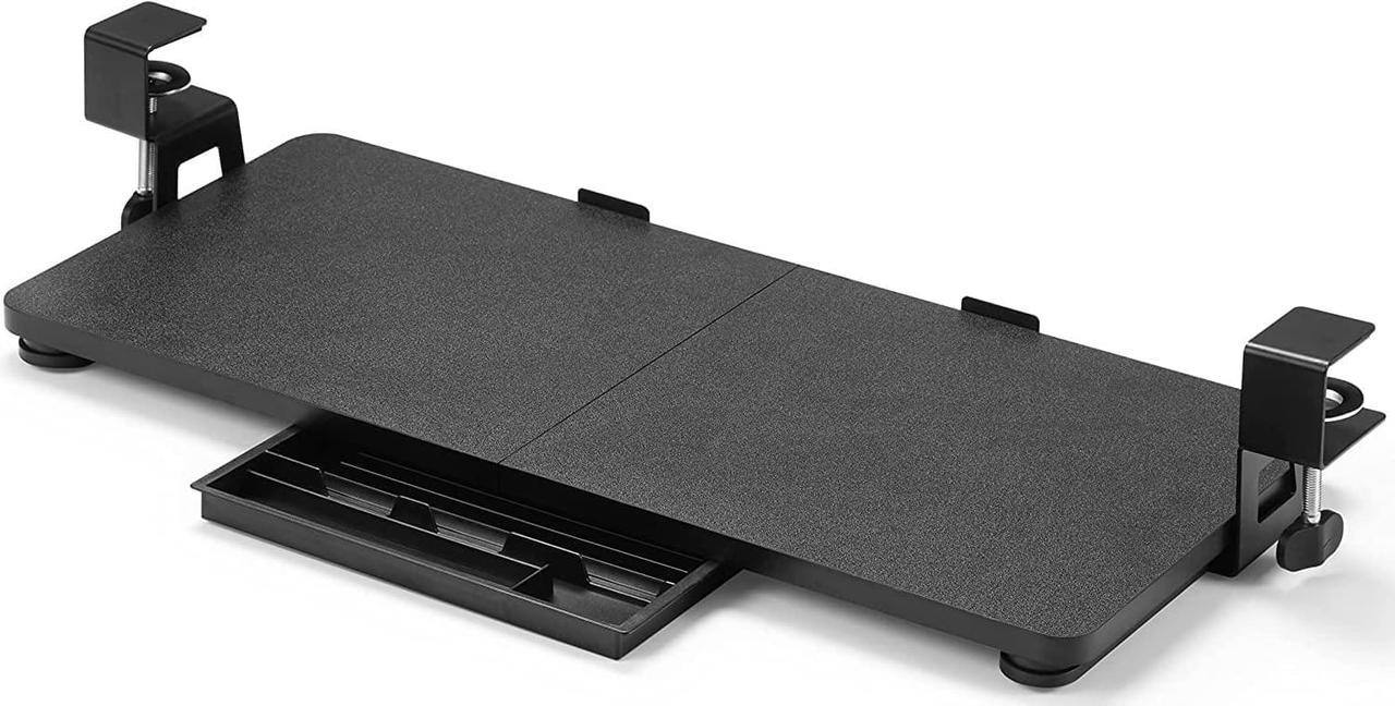 ETHU Keyboard Tray, 26.77" X 11.81" Large Size Keyboard Tray Under Desk with C Clamp-on Mount Easy to Install, Computer Keyboard Stand, Ergonomic Keyboard Tray for Home and Office Wood