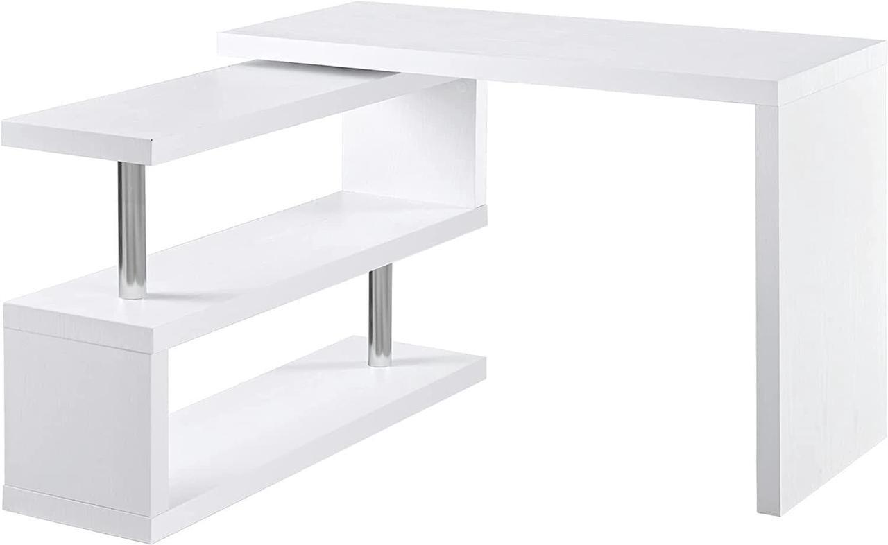 Main image of HOMCOM 360 Degree Rotating Corner Computer Desk, L Shaped Desk, Home Office Workstation with 3-Tier Storage Shelves, White