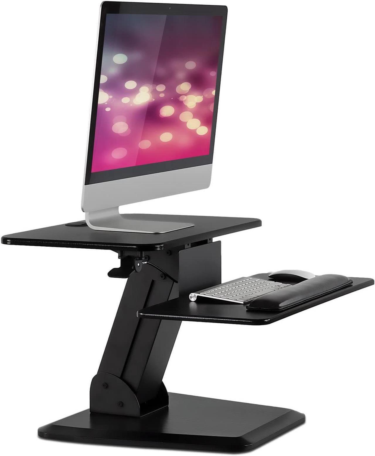 Alt view image 3 of 7 - Mount-It! Sit Stand Desk Converter, Ergonomic Height Adjustable Tabletop Standing Desk, Gas Spring Compact Desk Riser MI-7916, Black Stand