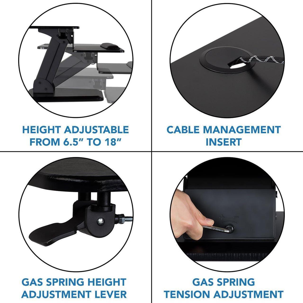 Alt view image 6 of 7 - Mount-It! Sit Stand Desk Converter, Ergonomic Height Adjustable Tabletop Standing Desk, Gas Spring Compact Desk Riser MI-7916, Black Stand