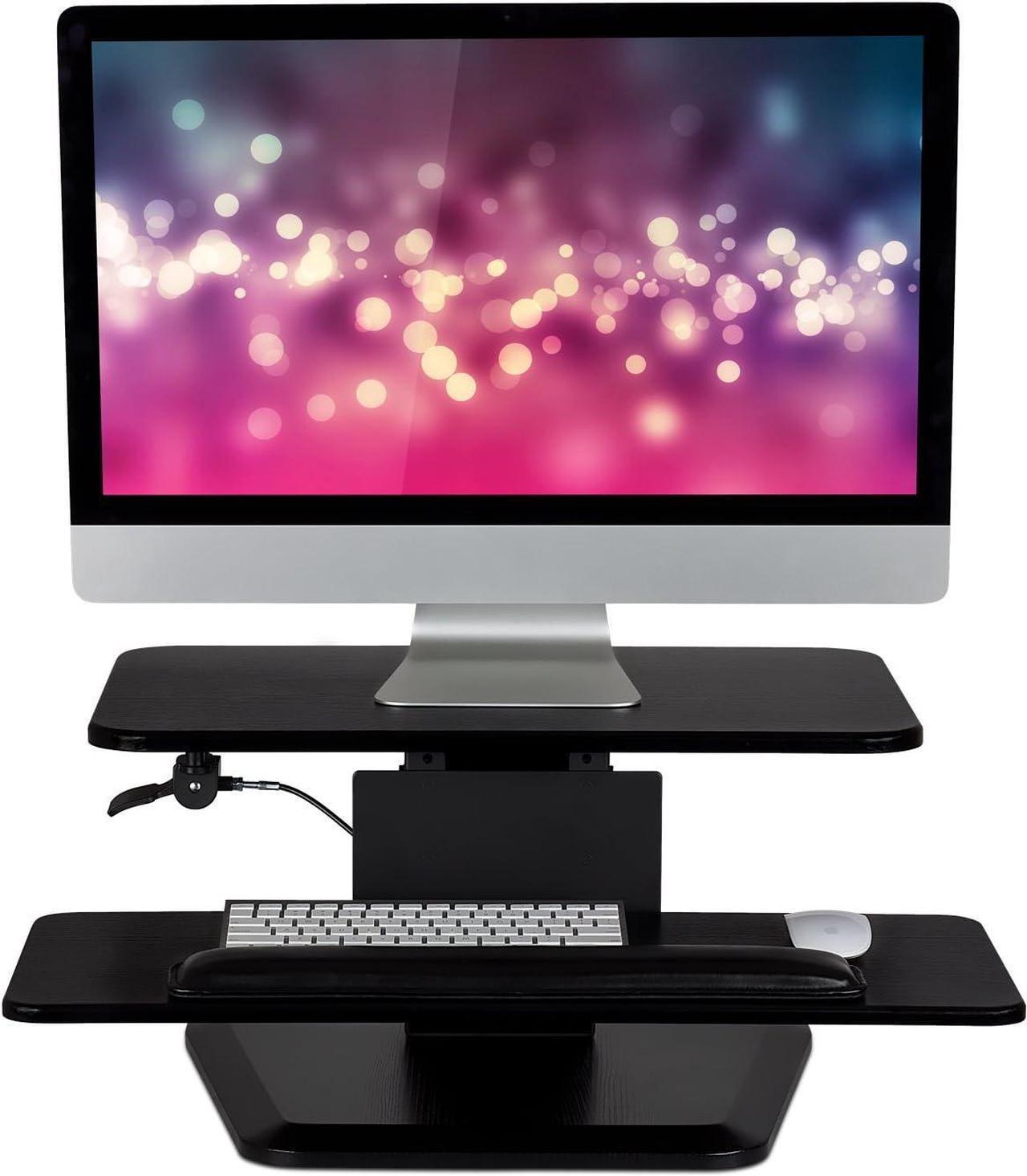 Alt view image 7 of 7 - Mount-It! Sit Stand Desk Converter, Ergonomic Height Adjustable Tabletop Standing Desk, Gas Spring Compact Desk Riser MI-7916, Black Stand