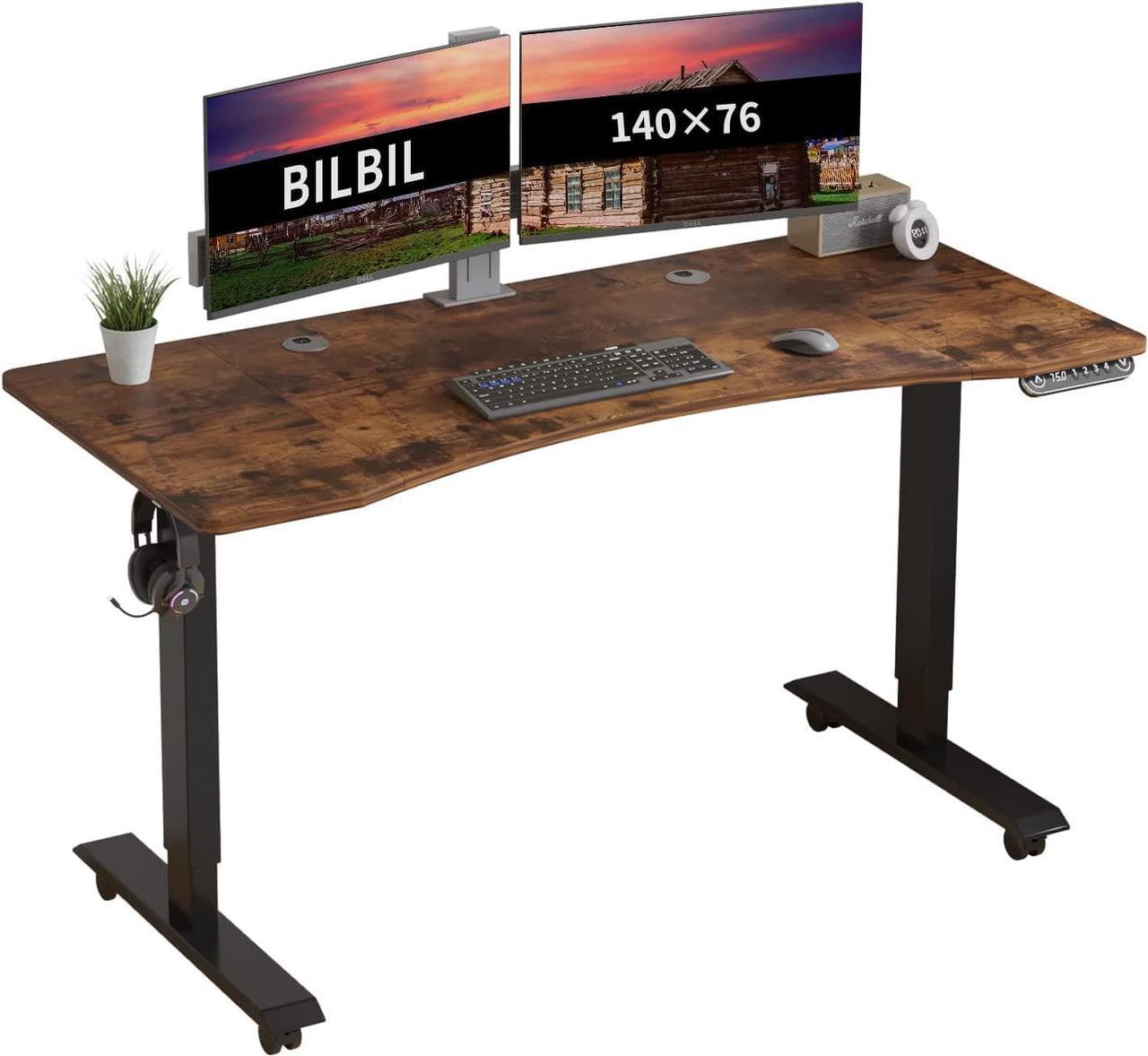 bilbil Electric Standing Desk 55 x 30 Inches, Height Adjustable Sit Stand Desk with Splice Board, Casters with Brake, Black Frame/Rustic Brown Top