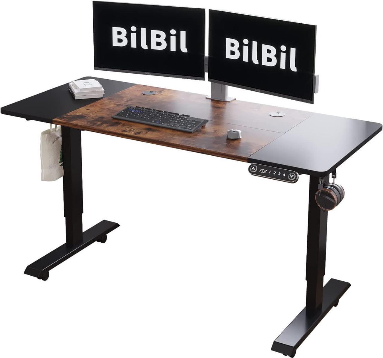 bilbil Electric Height Adjustable Standing Desk, 55 x 24 Inches Home Office Computer Desk - Memory Settings - Solid Top - Double-Beam Construction - Anti-Collision Technology and Current Protection