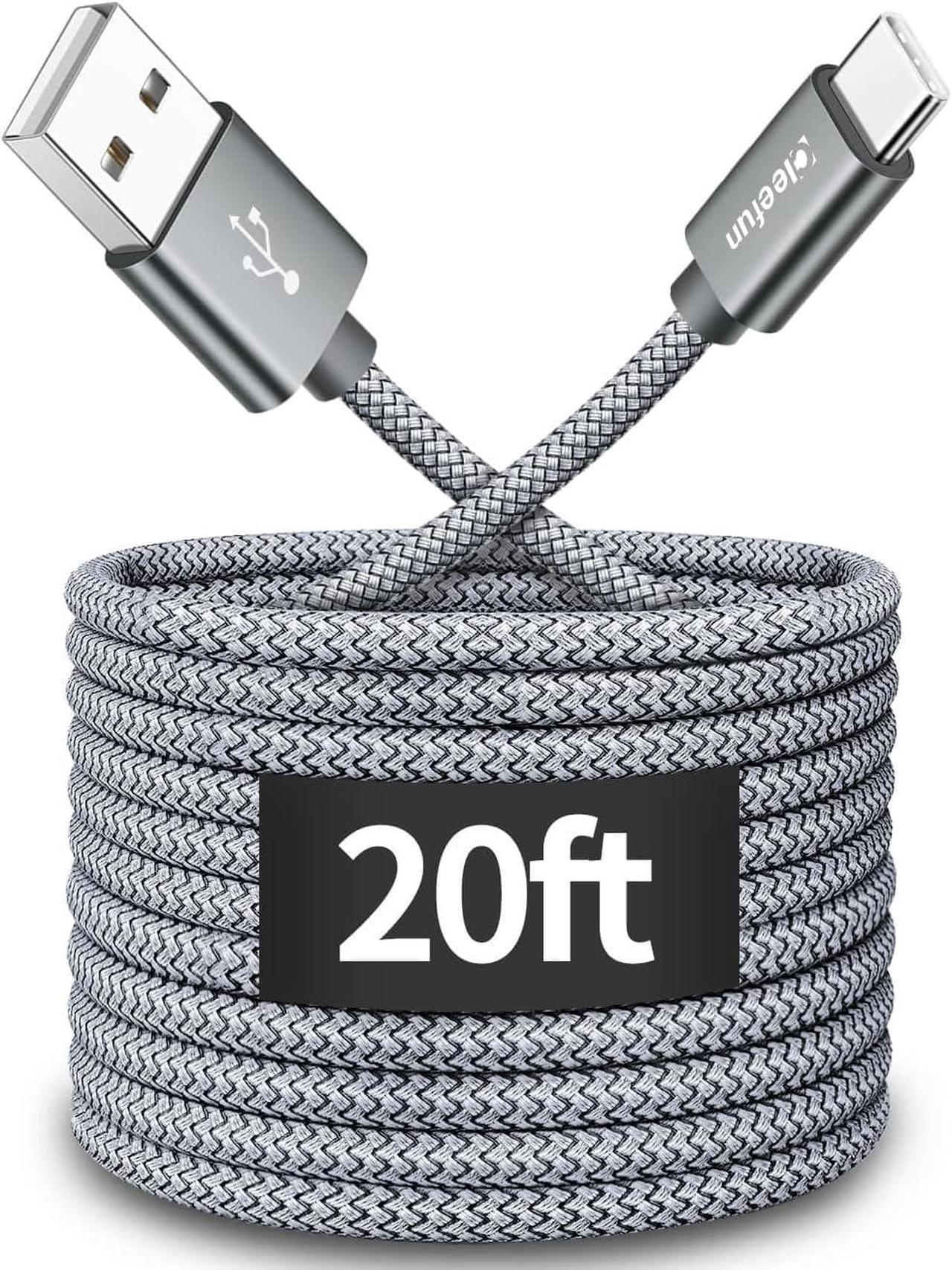 20ft (6m) Long USB Type C Cable, CLEEFUN USB 2.0 to USB C Cable Nylon Braided Charger Cord Compatible with Samsung Galaxy Note, LG, Moto, Pixel, Switch and More USB C Smartphone Tablet