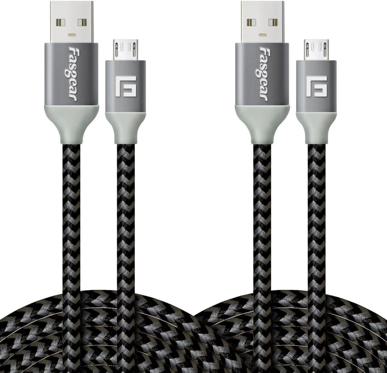 Micro USB Charger Cable, Fasgear 2 Pack 10ft/3m Long Nylon Braided Fast Charging Cord Compatible Samsung Galaxy S7 S6 Edge J7, HTC, Nexus, LG, Sony, PS4 and More Android Devices (2 Pack Black)