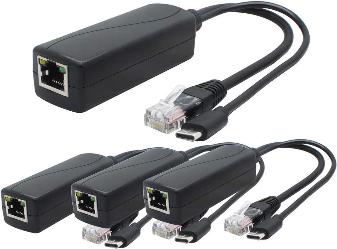 ANVISION 4-Pack 5V PoE Splitter, USB Type C, 48V to 5V 2.4A, IEEE 802.3af Compliant