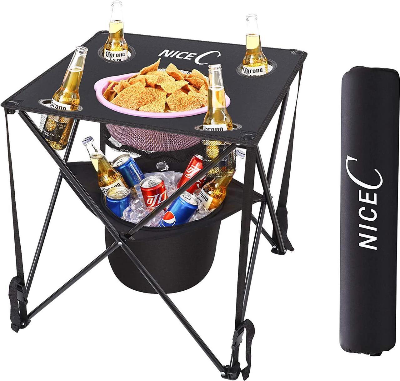 Nice C Camping Table with Cooler, Tailgating Table, Beach Table, Cooler with Table, Portable Table, Ultralight Compact with Carry Bag for Outdoor, Picnic