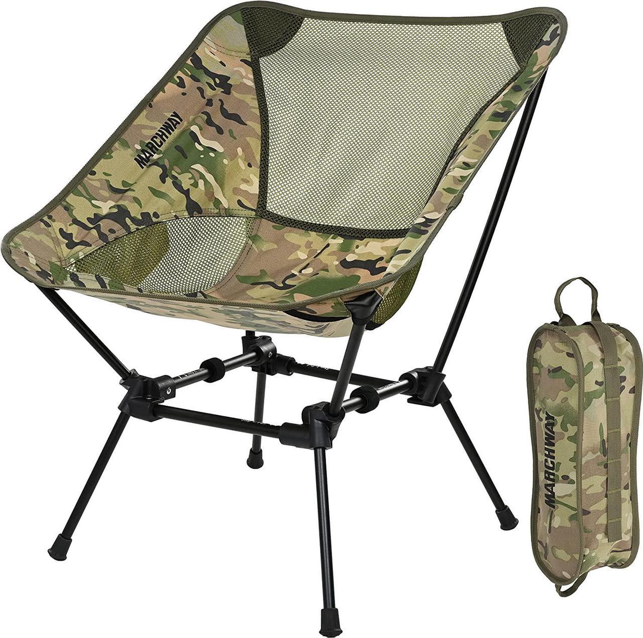 MARCHWAY Ultralight Folding Camping Chair, Heavy Duty Portable Compact for Outdoor Camp, Travel, Beach, Picnic, Festival, Hiking, Lightweight Backpacking (Camo)