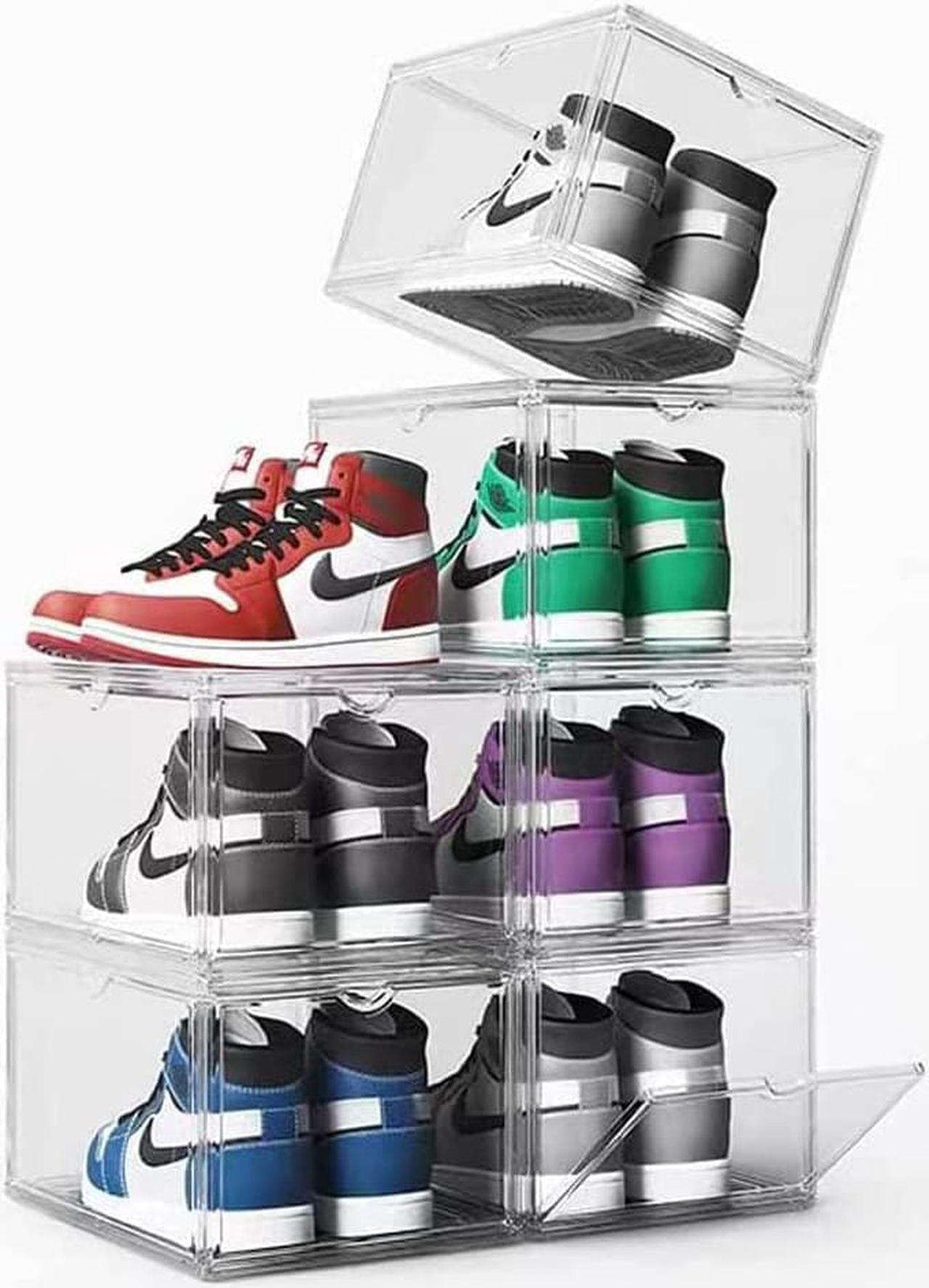 Yagizaai Bayou Shoe Storage Box, 6PCS Shoe Box Clear Plastic Stackable, Drop Front Shoe Box with Clear Door, Shoe Organizer and Shoe Containers for Sneaker Display, Fit up to US Size 12