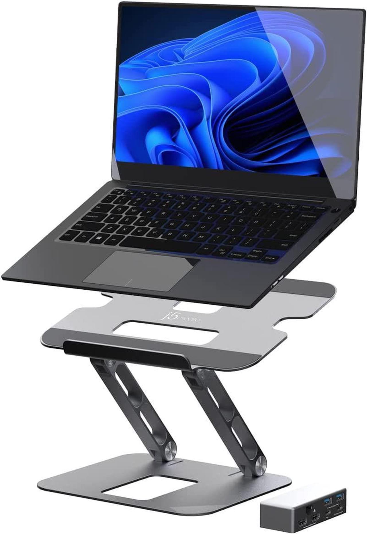 j5create Laptop Stand with USB C Dual HDMI Display Hub - 2 USB A 5Gbps, PD 100W with USB-C 5Gbps, Ethernet | Aluminum Computer Riser for MacBook and Windows Notebook (JTS427)