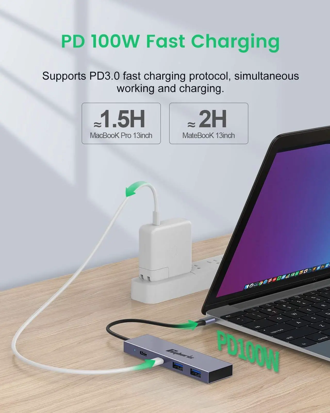 Alt view image 5 of 7 - USB C Hub, 4 Port 10Gbps USB C to USB Adapter USB 3.1 Hub GEN2, USB C Splitter Thunderbolt 3 Compatible, PD100W Powered USB C Hub, USB-C Hub for Laptop, Mobile, Tablet, PC