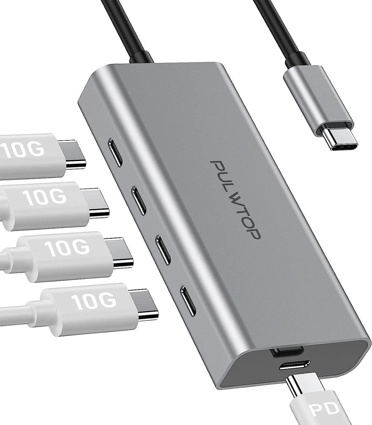 PULWTOP 5 Port USB C Hub 10Gbps for Laptop, USB C Hub Power Delivery with 100W PD (Not Support Monitor) USB C to USB C Hub Multiport Adapter for MacBook Pro, Chromebook, iMac, XPS