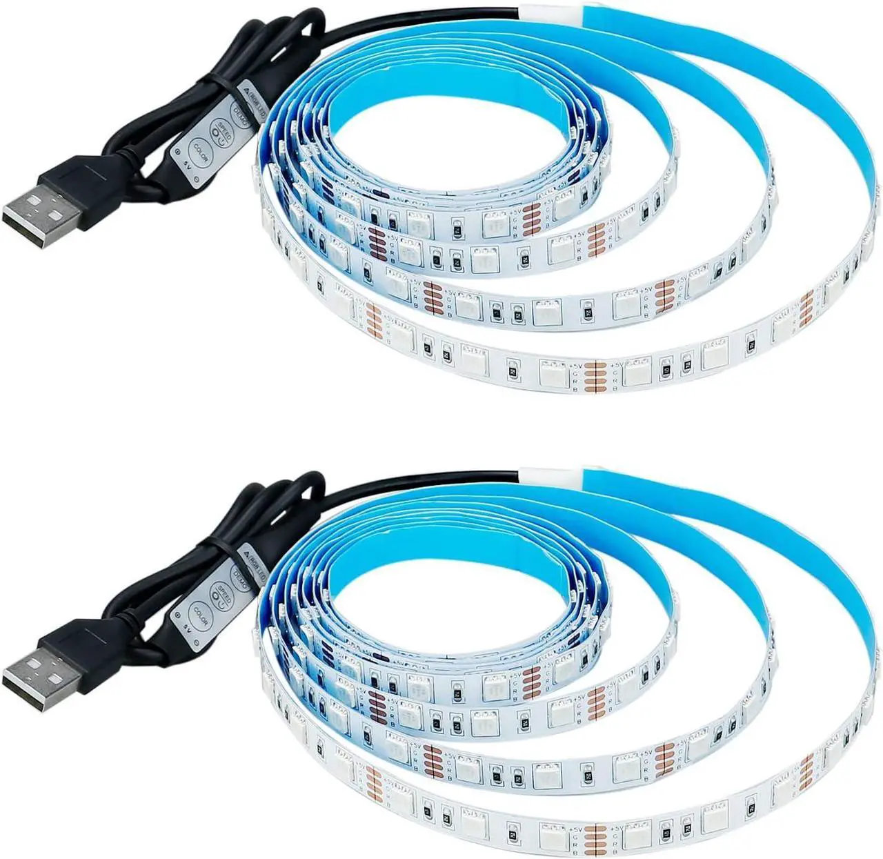 Alt view image 4 of 6 - 5V USB RGB LED Strip Light USB Powered 13.2ft/4M (2pcs x 6.6ft) 240LEDs Flexible SMD 5050 with Controller Dimmable 19 Dynamic Modes 20 Static Colors No-Waterproof IP20 LED Tape Lights