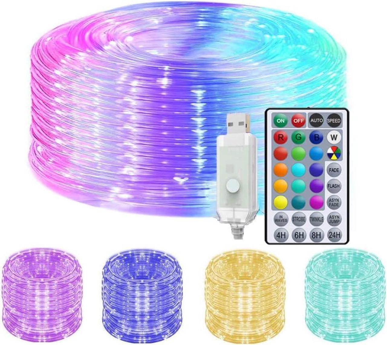 Solhice 40ft Color Changing LED Rope Lights, 120 LEDs USB Powered Bedroom Indoor RGB Tube Lights with Remote Control for Wedding Party Waterproof Outdoor Decorations