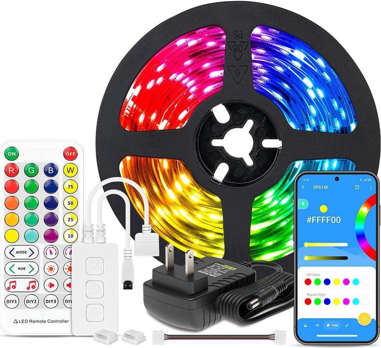 BTF-LIGHTING RGBW Bluetooth Music APP 5M LED Strip Lights RGB+Warm White 3000K 4 Colors in 1 LED Color Changing Lights Strip for Bedroom, Desk, Home Decoration, with Remote and 12V Power Supply