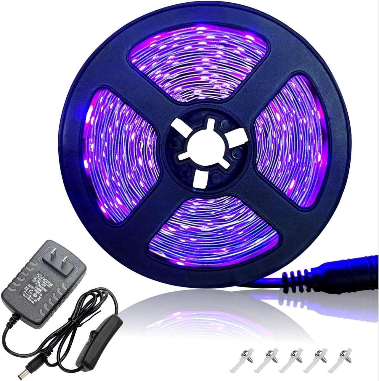 LED Black Light Strip 16.4FT Kit 300LEDs 12V Flexible Self-Adhesive Tape Blacklight Fixtures for Fluorescent Dance Party,Party Wedding,Halloween,Body Paint BAOMING