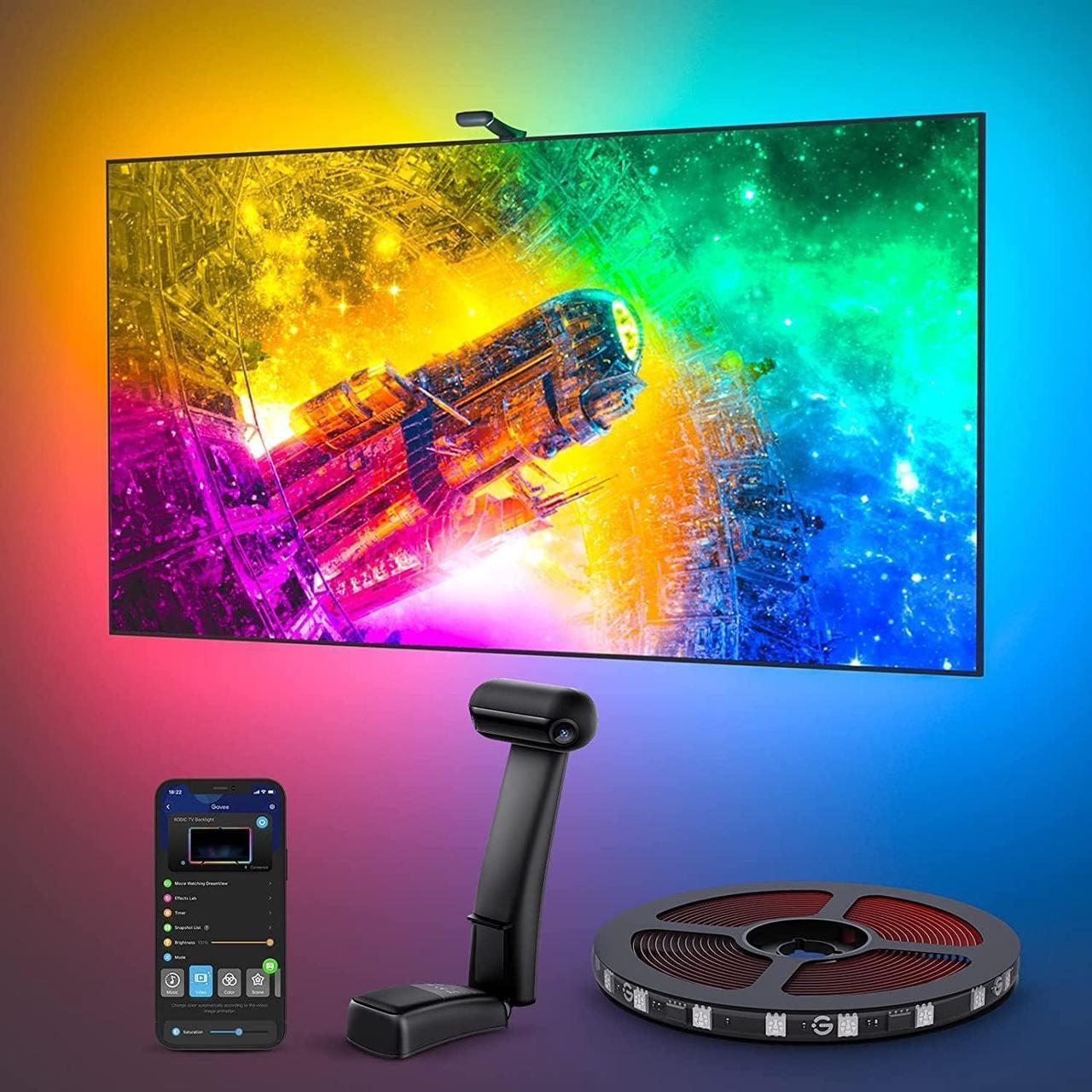 Govee Envisual TV LED Backlight T2 with Dual Cameras, 11.8ft RGBIC Wi-Fi LED Strip Lights for 55-65 inch TVs, Double Strip Light Beads, Smart App Control, Music Sync