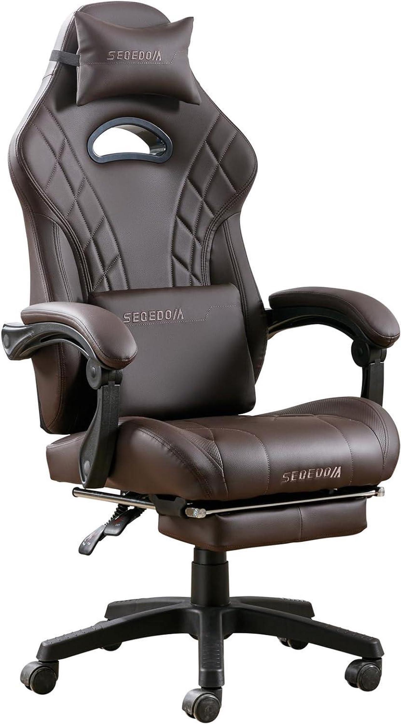 SEGEDOM Gaming Chair with Footrest and Massage Lumbar Support, Ergonomic Computer Gamer Chair, Office Video Game Chairs with Adjustable Height and Backrest (Coffee)