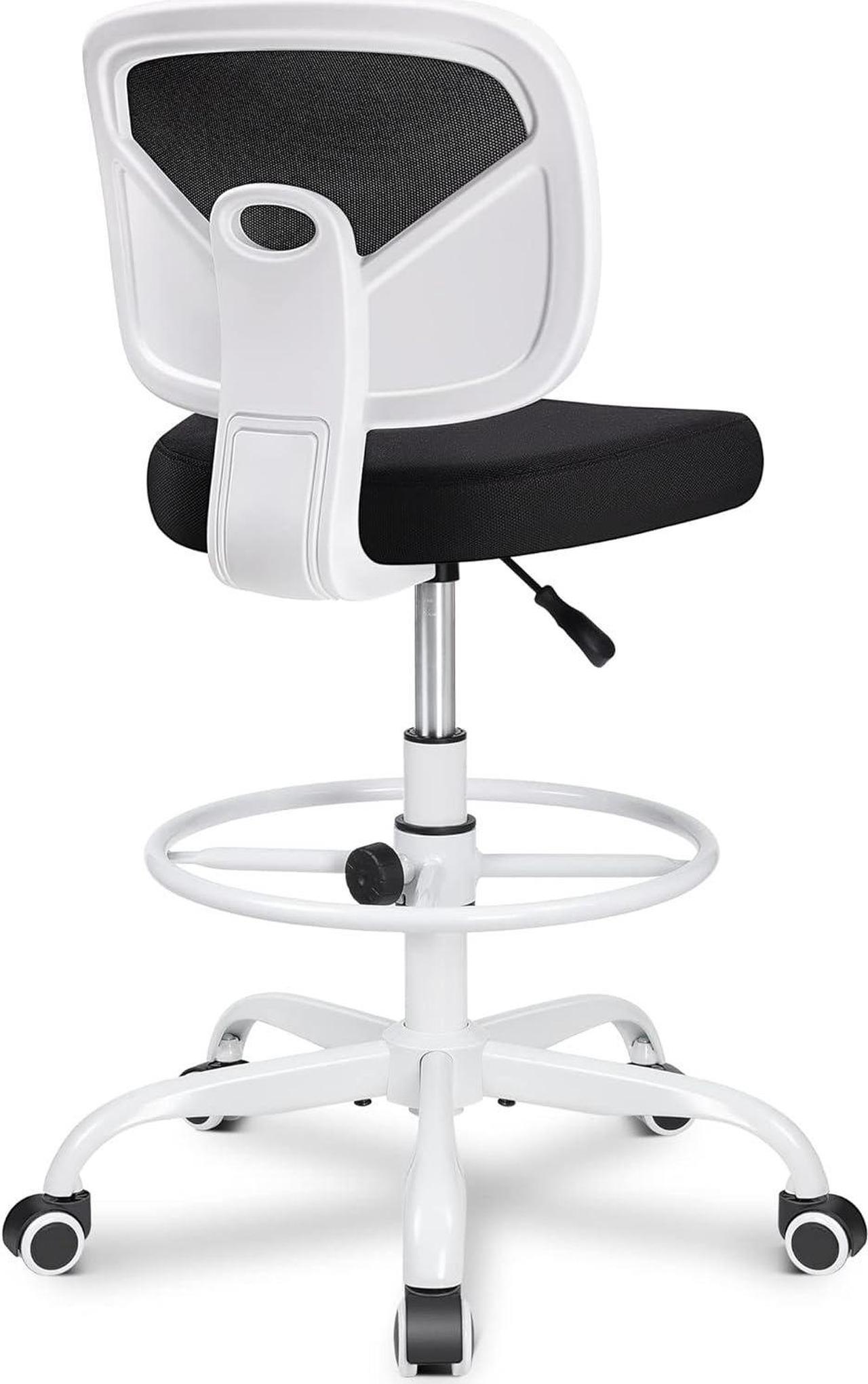 Primy Office Drafting Chair Armless, Tall Office Desk Chair Adjustable Height and Footring, Mid-Back Ergonomic Standing Desk Chair Mesh Rolling Tall Chair for Art Room, Office or Home(White)