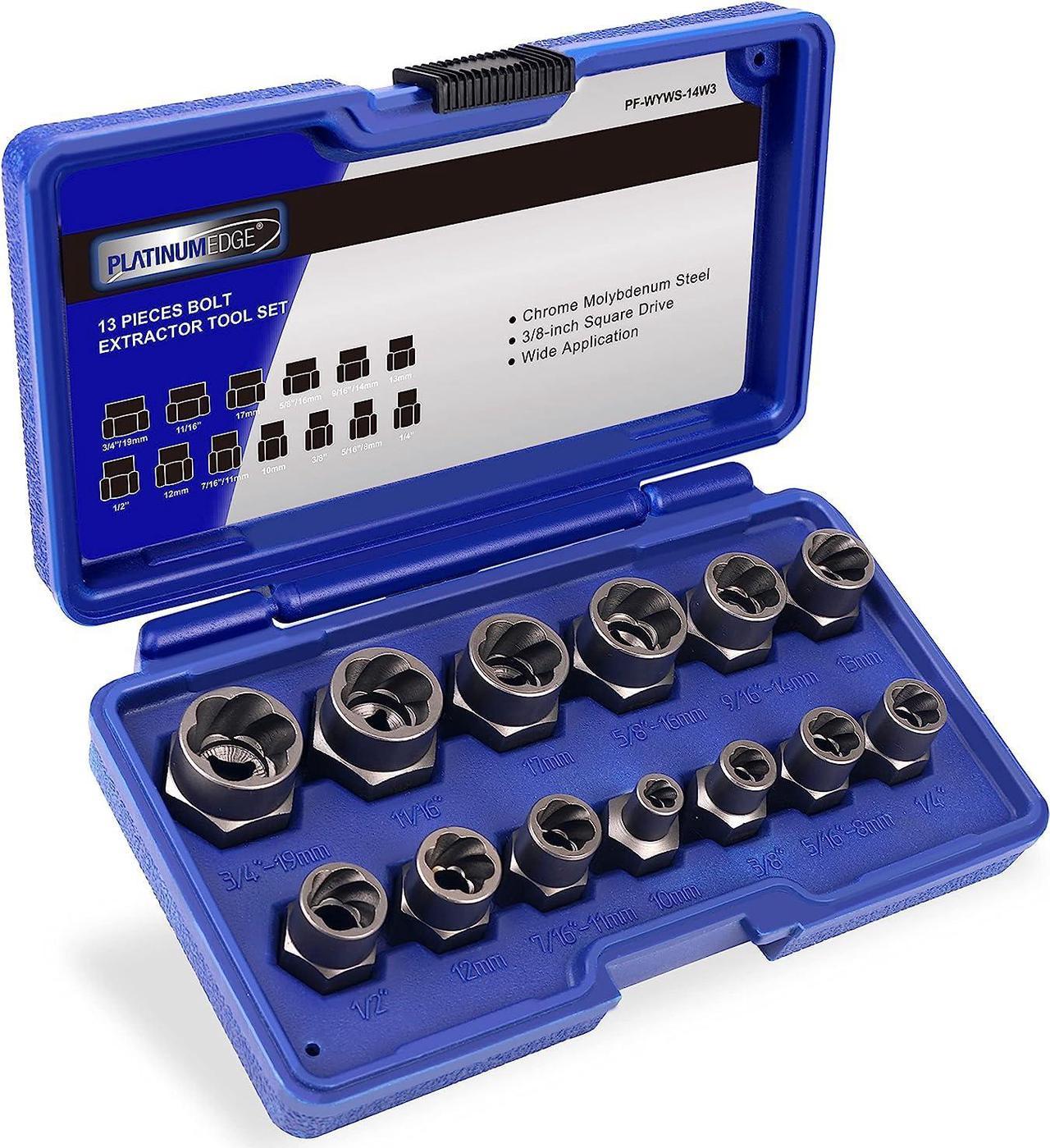 Impact Bolt & Nut Remover Set, 13 Pieces Bolt Extractor Tool Set with Solid Storage Case Chrome-Molybdenum Steel, Easy to Remove The Rusty and Stubborn Sockets and Bolts