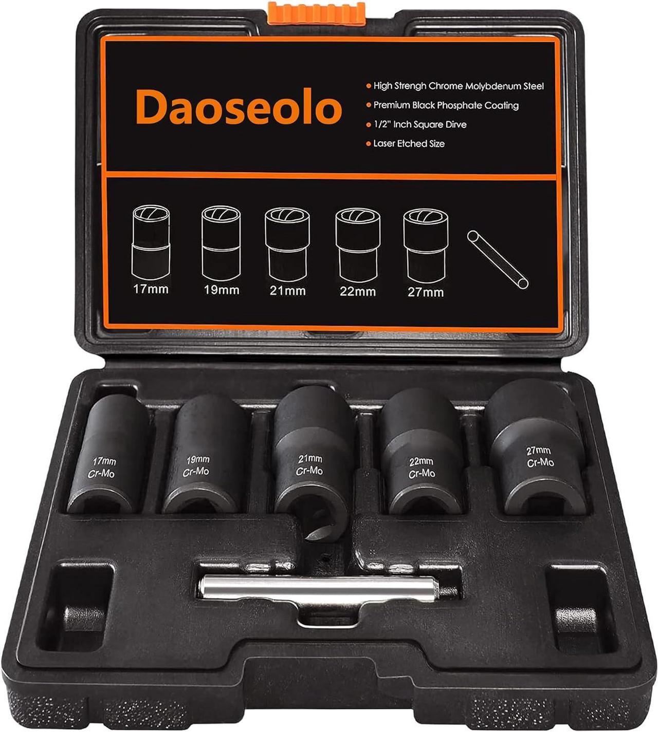 Daoseolo Twist Socket Set Lug Nut Remover Extractor Tool 6 Pieces Metric Bolt and Lug Nut Extractor Socket Tools